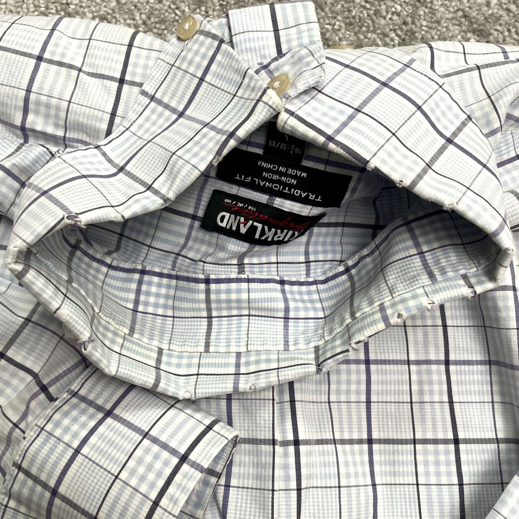 Vintage Kirkland Signature Traditional Fit Non Iron Dress Shirt Blue Plaid Mens Large Size 42R - 4 Thumbnail