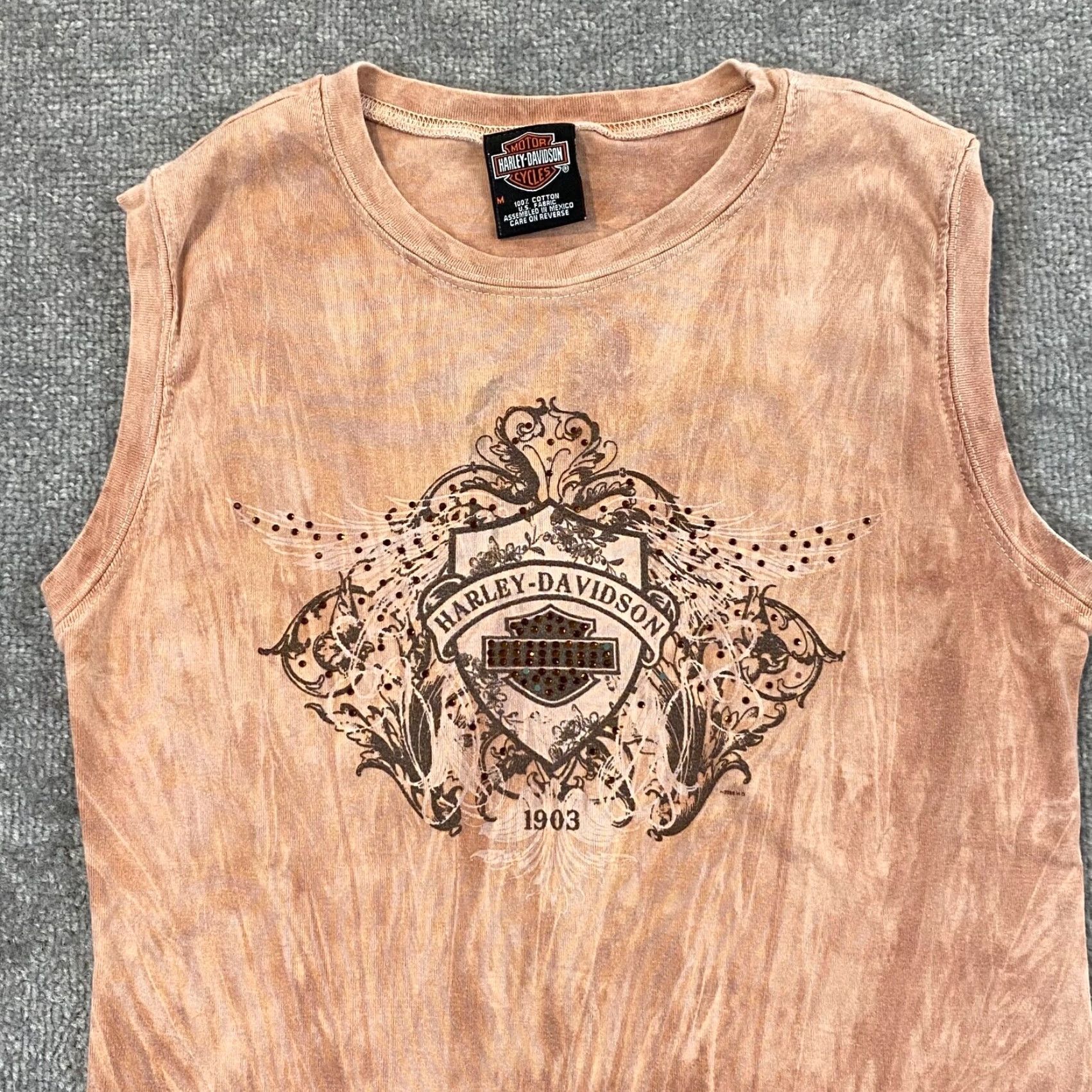 Harley Davidson Harley-Davidson Shirt Womens Medium Orange Rhinestone Tank Top Y2K California Biker Motorcycle Classic Girlie Womens Size M / US 6-8 / IT 42-44 - 2 Thumbnail