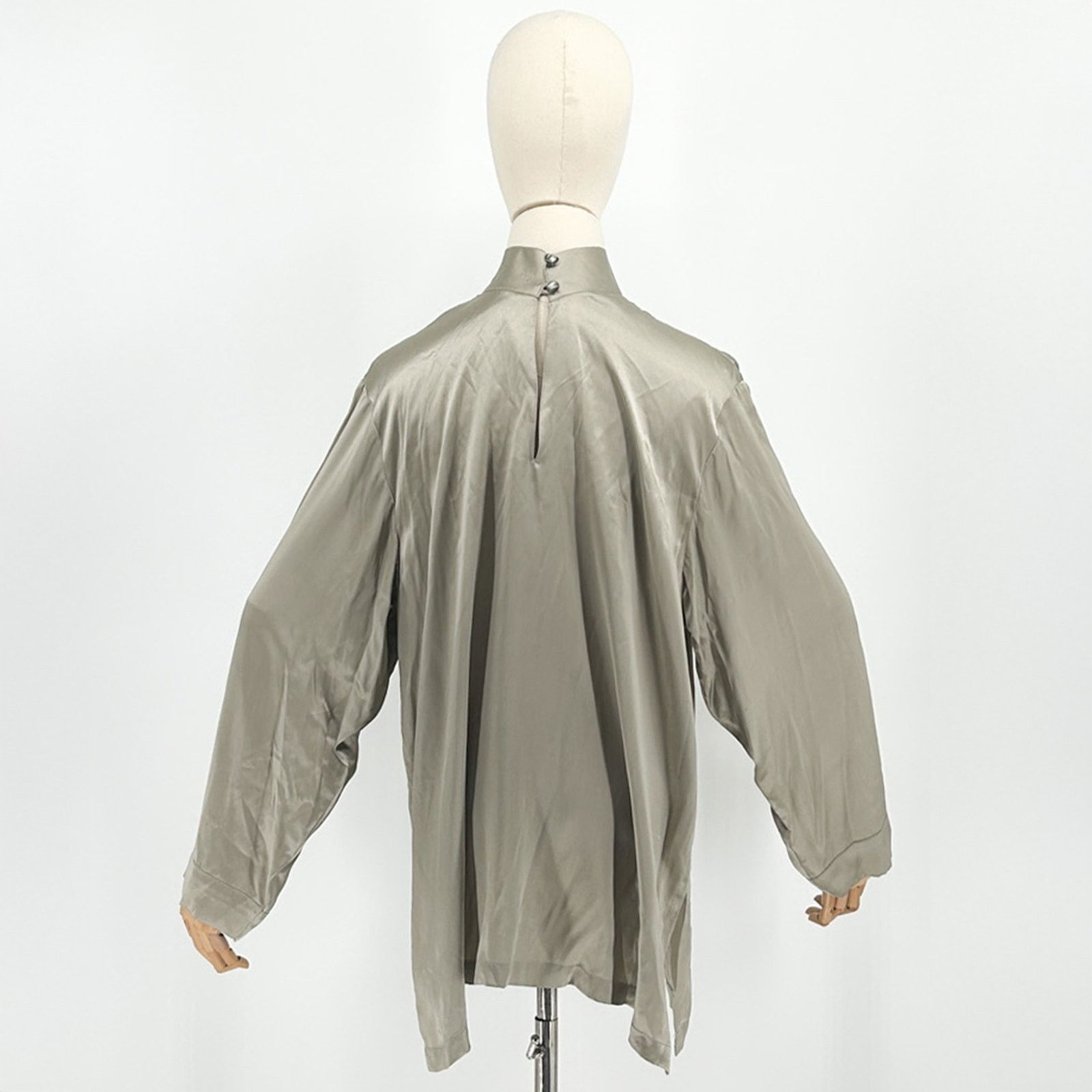 Vintage 80s/90s Grey Silver Silk Satin Elegant High Neck Tunic Size XL / US 12-14 / IT 48-50 - 5 Thumbnail
