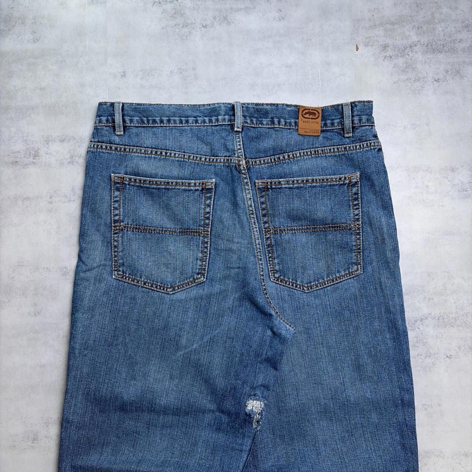 Ecko Unltd. Y2K Blue Ecko Unltd Grunge Baggy Distressed Denim Jeans Size US 36 / EU 52 - 2 Thumbnail