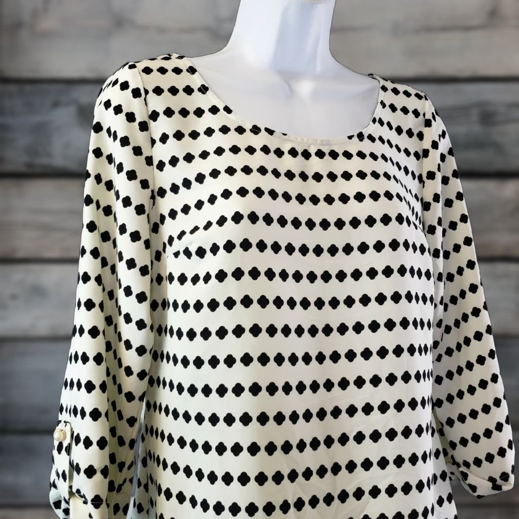 Vintage Brixon Ivy Womens Blouse Sz S 3/4 Sleeve Round Neck Black Ivy Clover Print Polyester Top Size S / US 4 / IT 40 - 1 Thumbnail
