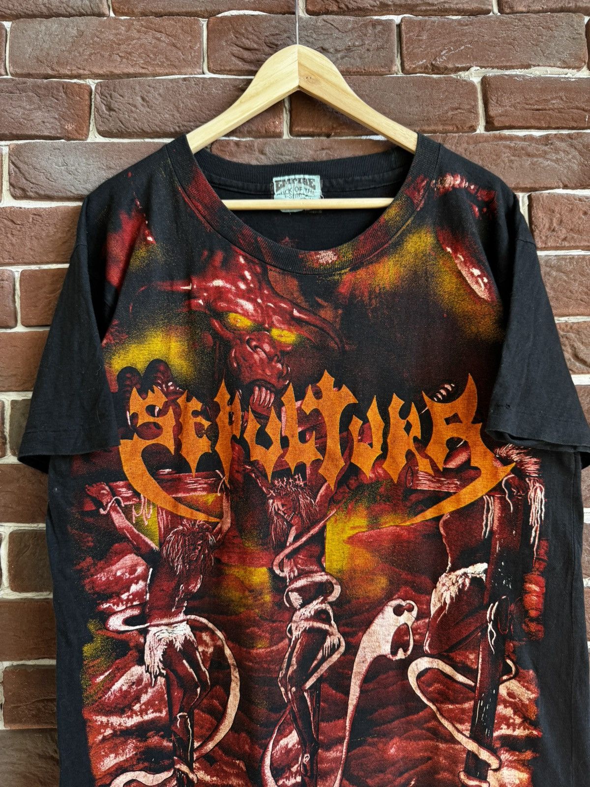 Band Tees Rare Vintage 90s Sepultura All Print Metal Band Tee Grail xl Size US XL / EU 56 / 4 - 4 Thumbnail