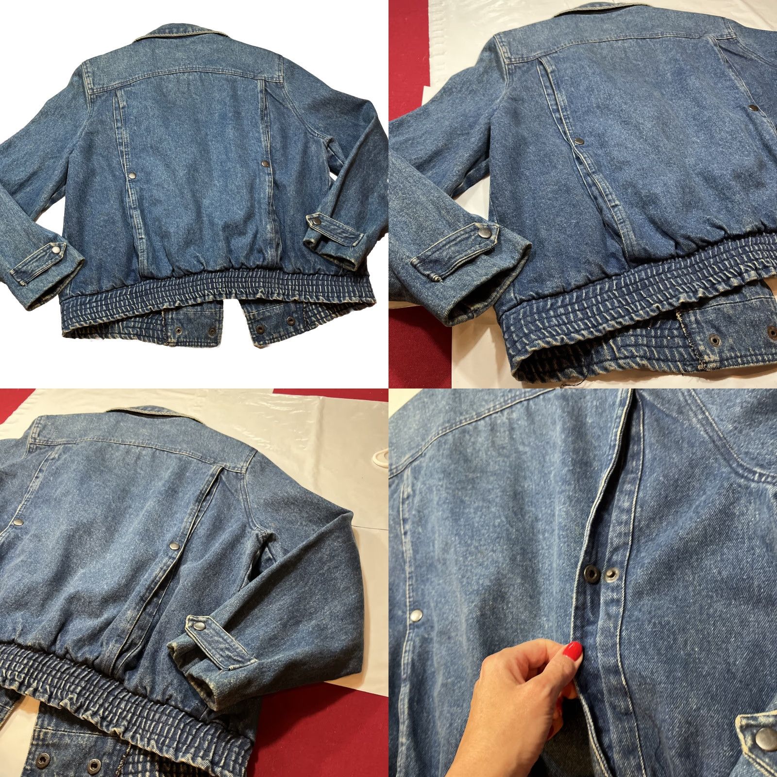 Vintage VINTAGE MOTO BIKER JEAN Jacket Women L Snap Up Fold Over notched Collar Pockets Size 36" / US 14 / IT 50 - 9 Thumbnail