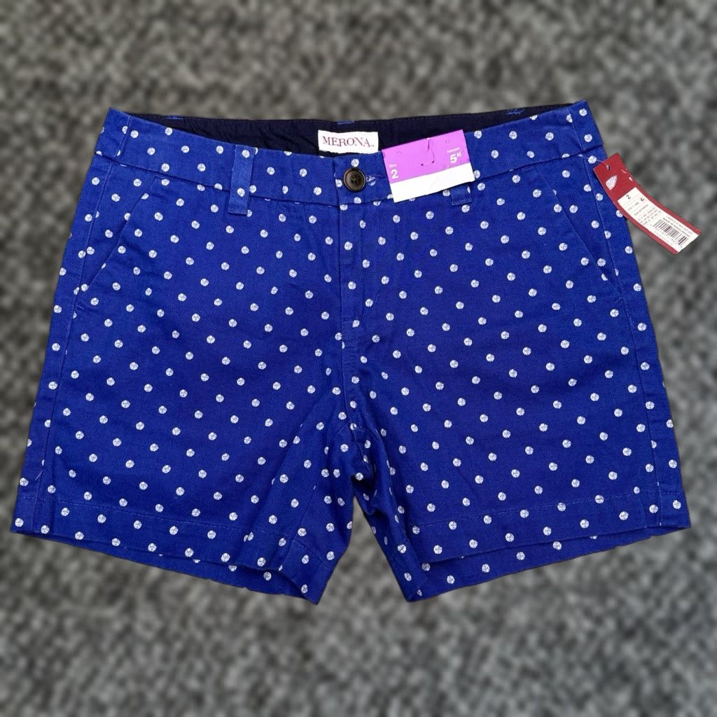 Merona Merona Polka Dot Shorts Womens 2 Blue Mid Rise New Size 26" / US 2 / IT 38 - 1 Thumbnail