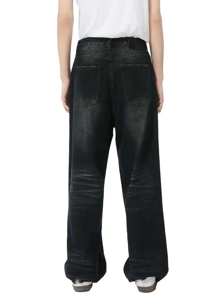 Japanese Brand Retro loose straight leg ripped jeans Size US 32 / EU 48 - 3 Thumbnail