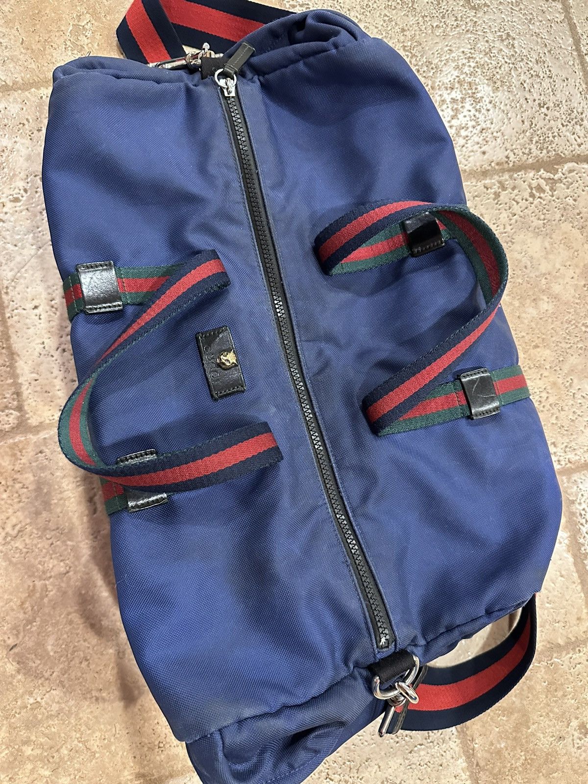 Gucci Gucci Navy Cotton / Canvas Duffle Logo Bag Size ONE SIZE - 6 Thumbnail