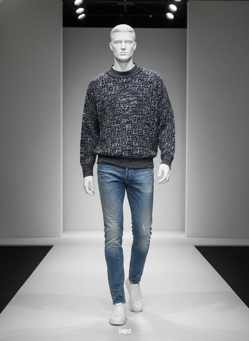Versace Vintage versace classic V2 Medusa jacquard knit sweater Size US L / EU 52-54 / 3 - 8 Thumbnail