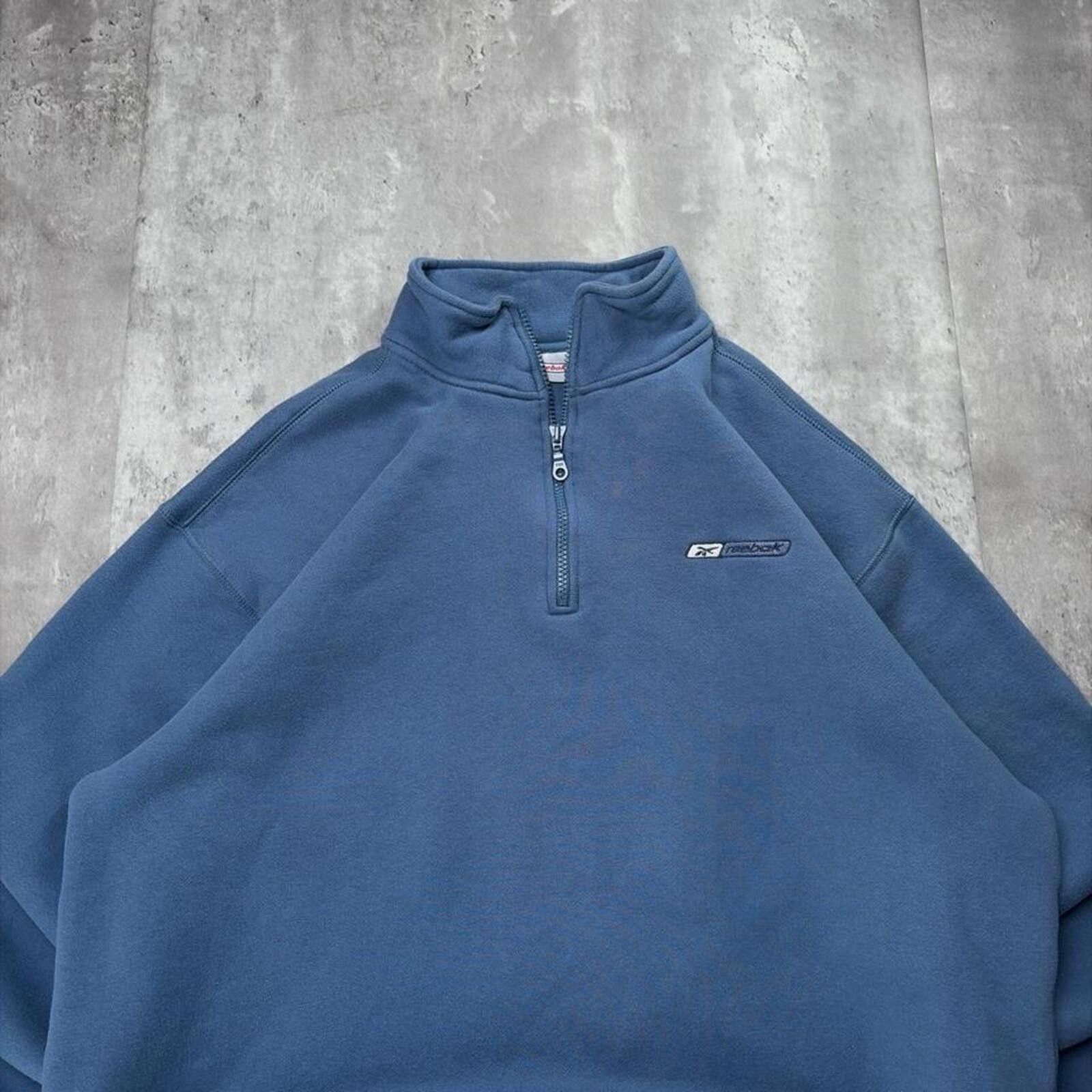 Reebok Vintage Blue Reebok Grunge Quarter Zip Pullover Sweater Size US XL / EU 56 / 4 - 3 Thumbnail