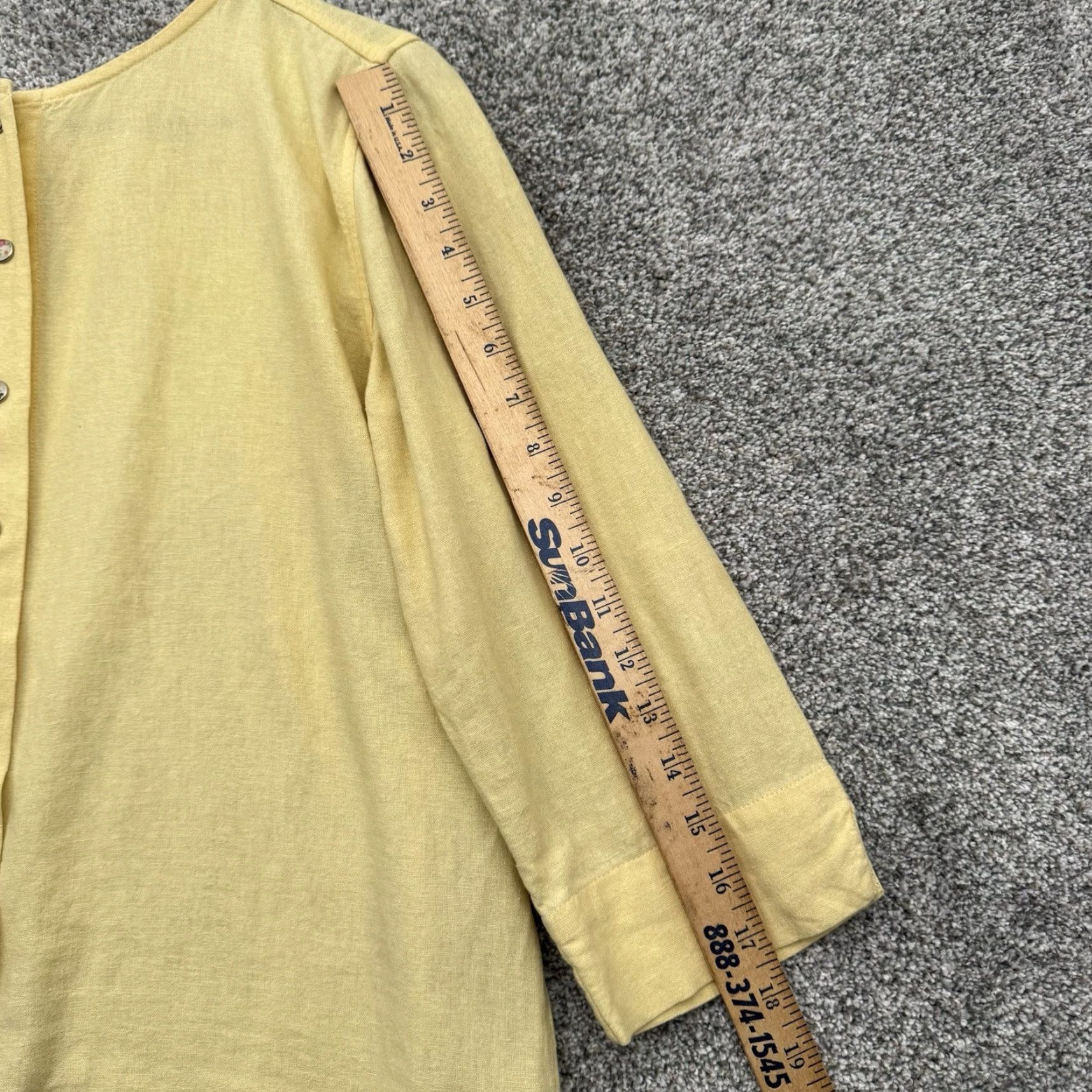 Vintage Christopher & Banks Blouse Women Small Button-Up Boxy 2010s Linen Rayon Yellow Round Neck Long Sleeve casual Lightweight Size S / US 4 / IT 40 - 3 Thumbnail