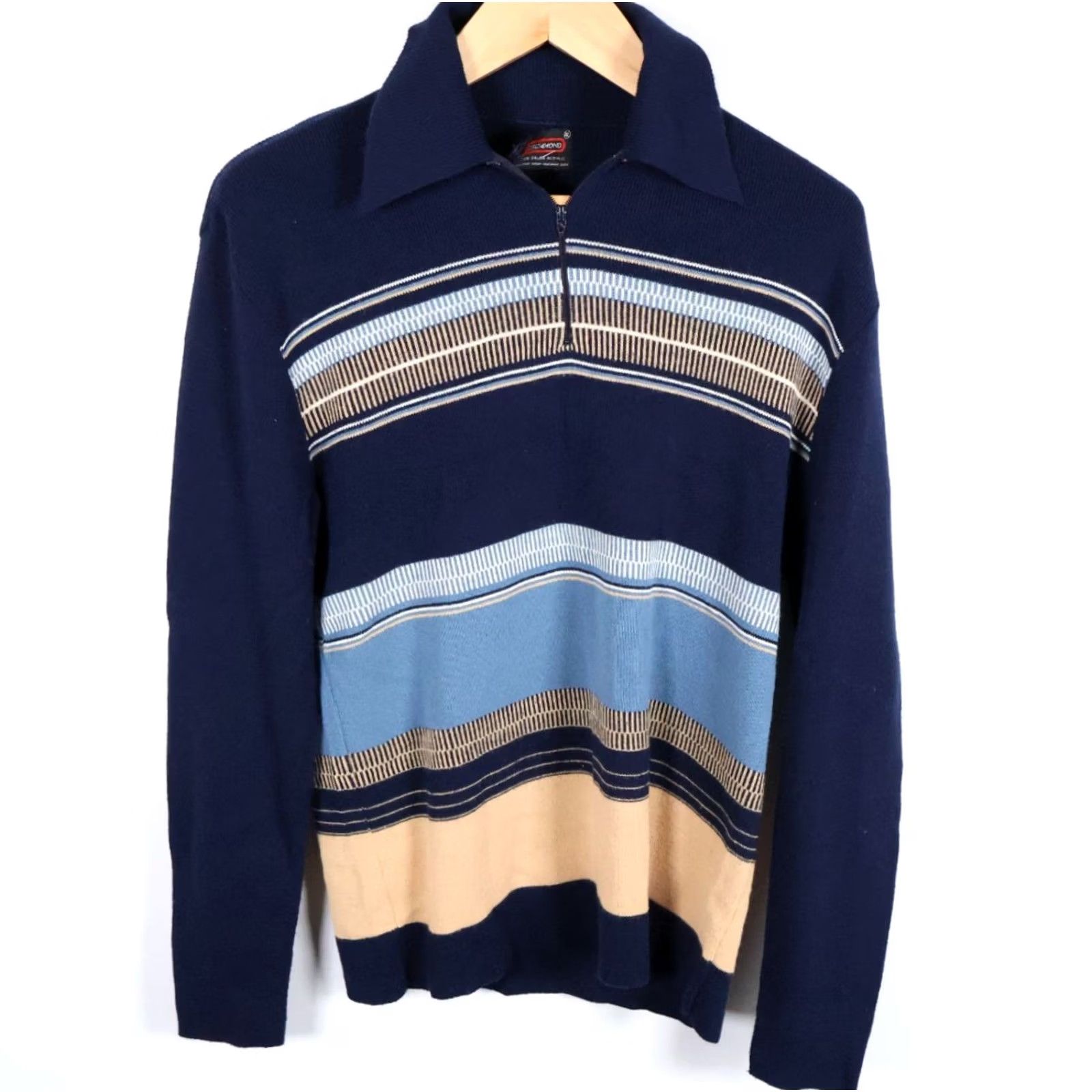 Vintage VINTAGE Drummond Sweater Stripe 1/4 Zip Dark Blue Knit Mens M XL Preppy Retro Pullover Size US M / EU 48-50 / 2 - 2 Thumbnail