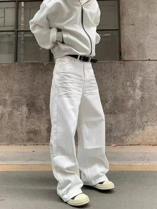 Designer × Jean × Vintage High street frayed baggy wide leg jeans Size US 34 / EU 50 - 3 Thumbnail