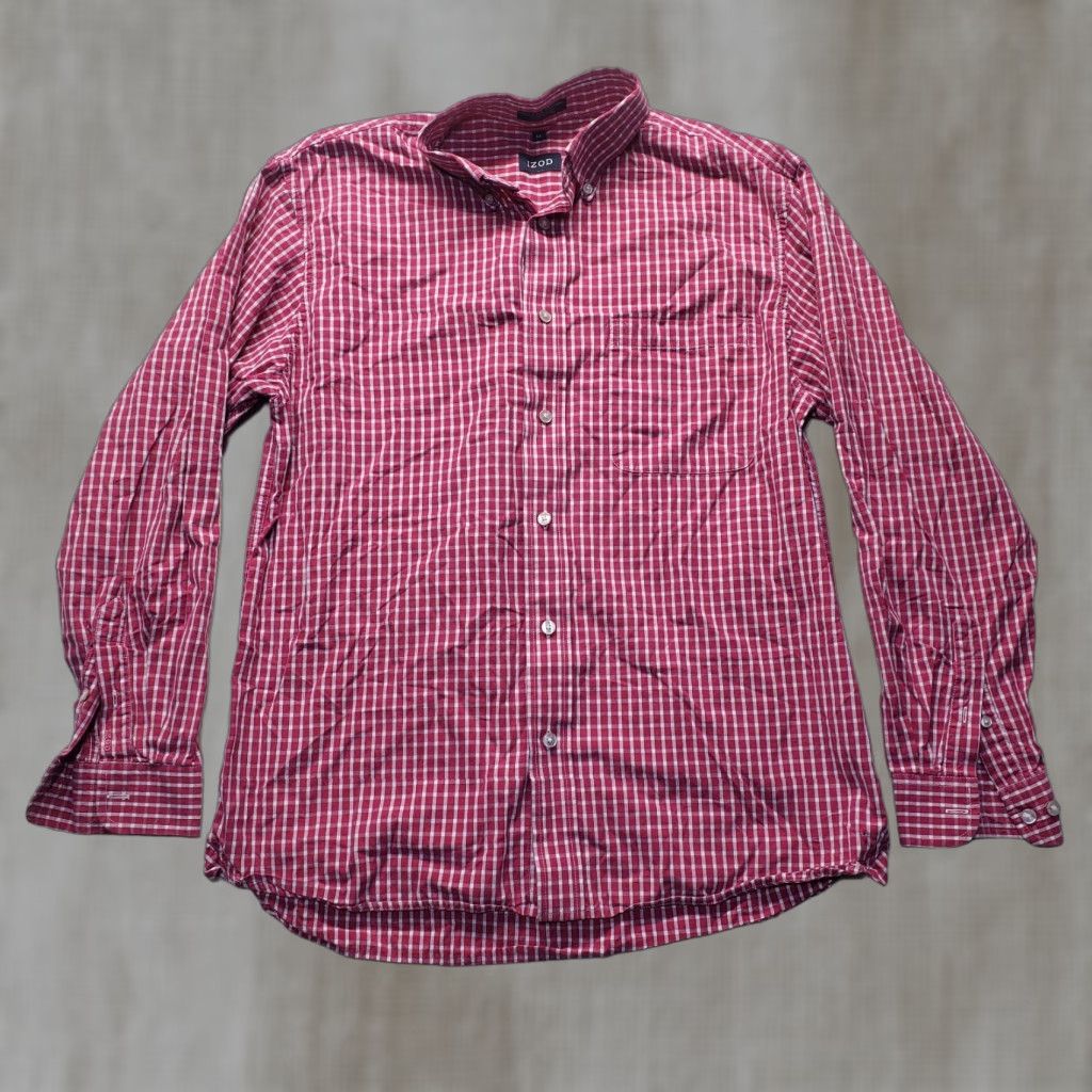 Izod IZOD Shirt Button-Up Long Sleeve Pink Checkered Plaid Adult Men's M Medium Button-Down Collared Classic Fit Size US M / EU 48-50 / 2 - 1 Thumbnail