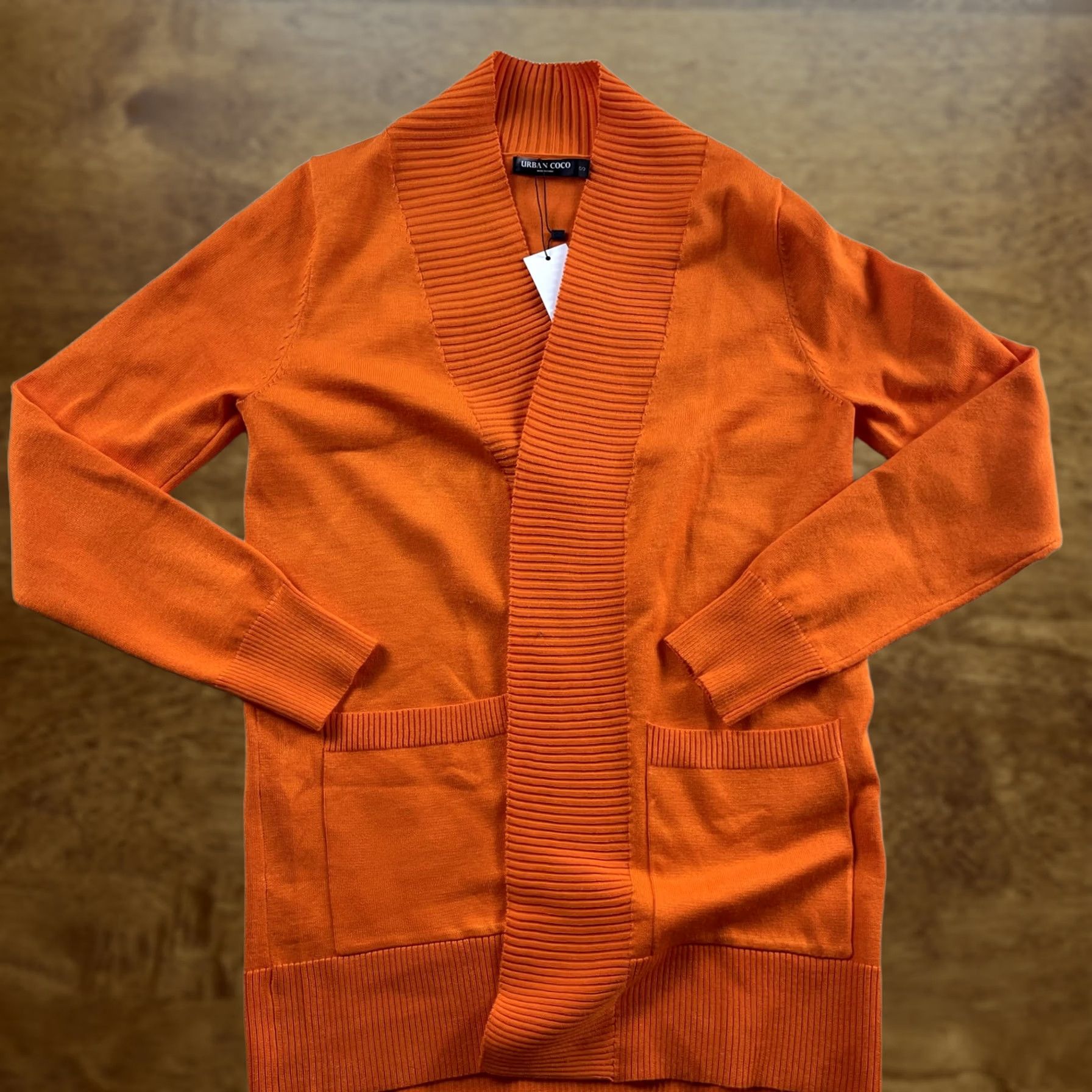 Vintage URBAN COCO Cardigan Sweater Womens Small Orange Open Front Pockets Long Sleeve V-Neck Knit Size S / US 4 / IT 40 - 1 Thumbnail