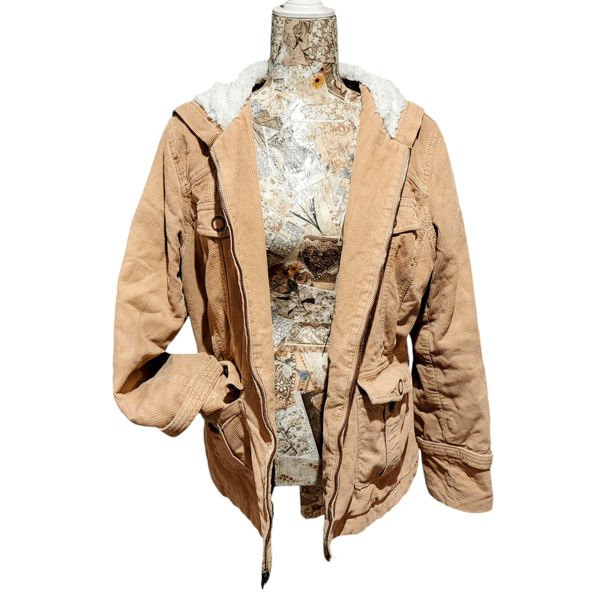 Sonoma Sonoma Soft Tan Corduroy Teddy Hooded Utility Cargo Jacket Size L / US 10 / IT 46 - 4 Thumbnail