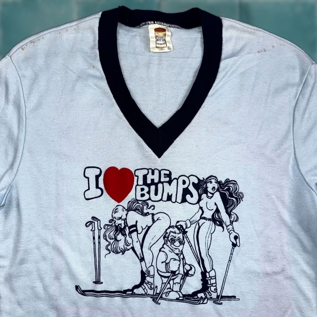 Peanuts Peanut Butter Fashions T-Shirt XL Navy Blue I Love The Bumps Vintage 1970s 80s 90s Men Shirt, Short Sleeve, Crew Neck, Graphic Print, Logo Size US XL / EU 56 / 4 - 1 Thumbnail