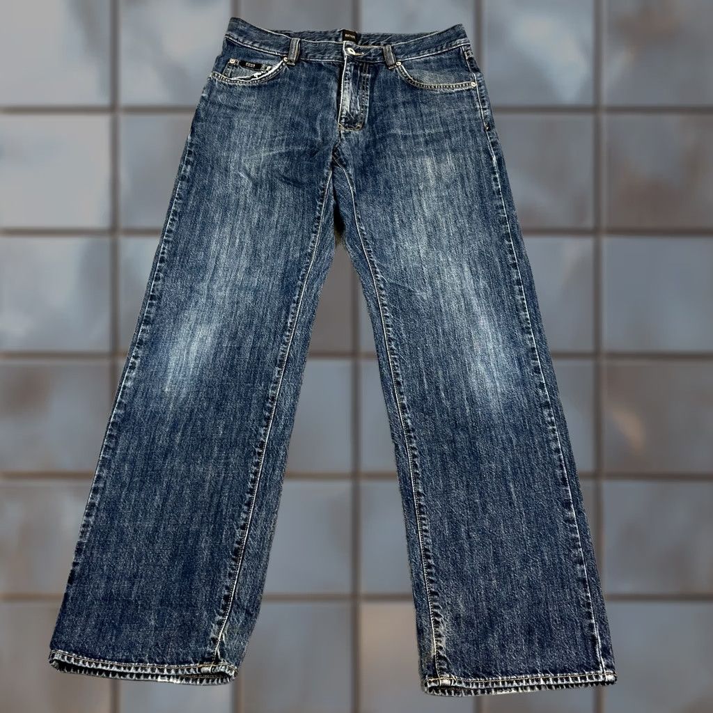 Hugo Boss HUGO BOSS Arkansas Jeans Regular Straight 32 30 Dark Blue Cotton Button Fly 5-Pocket Mens Vintage No Blue Jeans Size US 32 / EU 48 - 1 Thumbnail