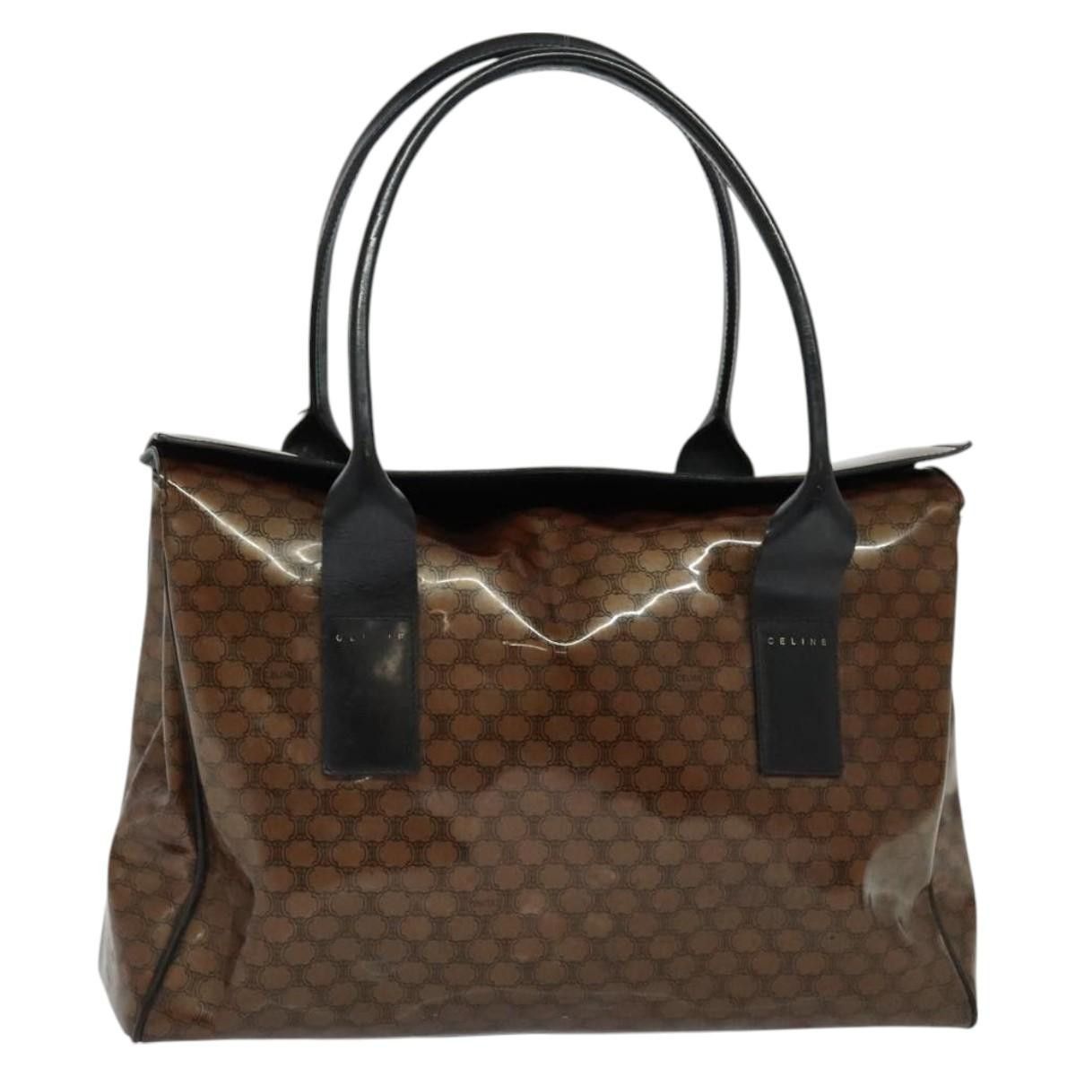 CELINE Macadam Canvas Hand Bag Enamel Brown Gold - www 