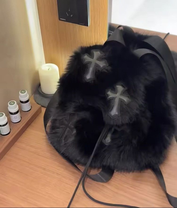 Other Y2K Plush Faux Fur Cross Backpack Unisex Size ONE SIZE - 4 Thumbnail