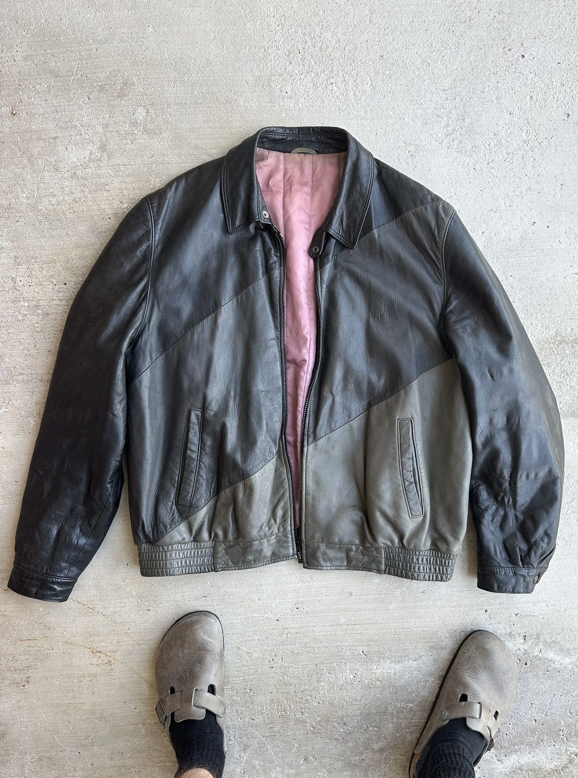 Vintage Vintage Leighton Striped Panel Leather Jacket Size US L / EU 52-54 / 3 - 1 Thumbnail