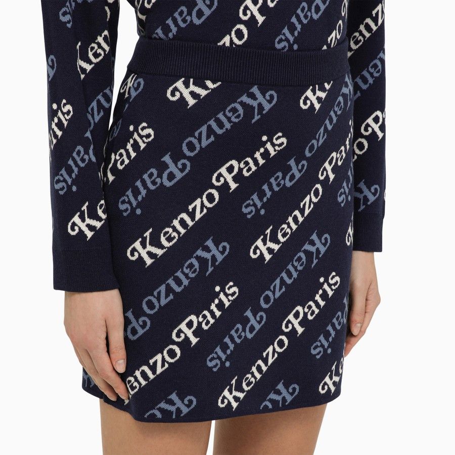 Kenzo o1d2blof0824 Midnight Cotton And Wool Mini Skirt in Blue Size 27" / US 4 / IT 40 - 5 Thumbnail