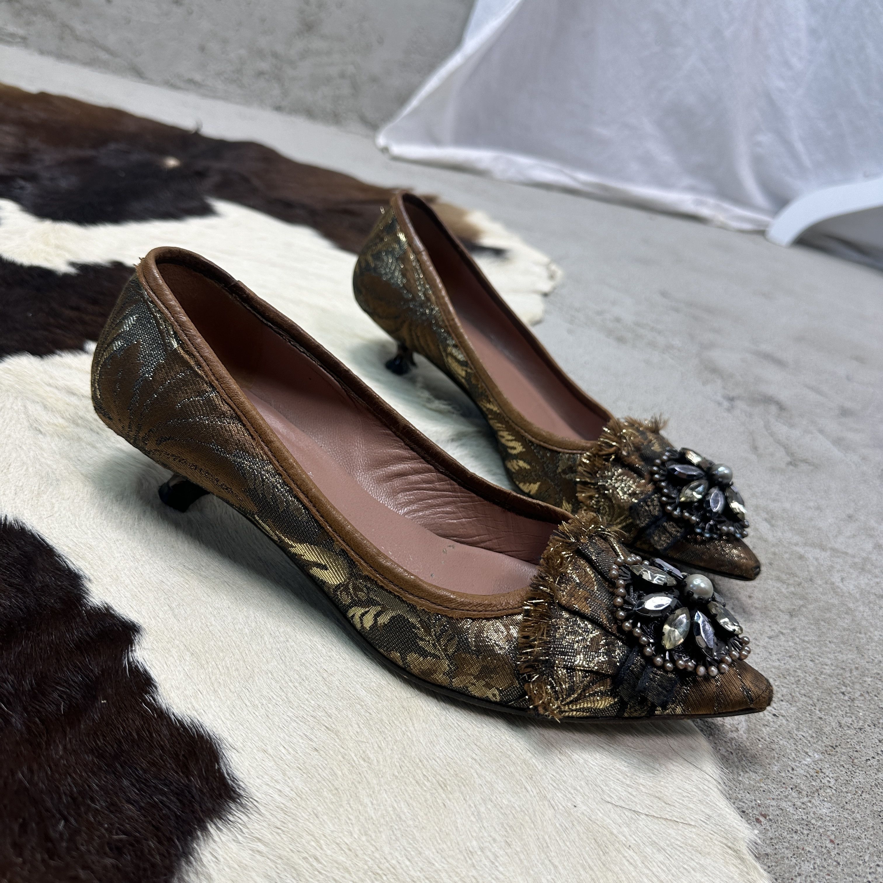 Miu Miu Vintage Jacquard Embellished Miu Miu Kitten Heels 00s Size US 6.5 / IT 36.5 - 4 Thumbnail