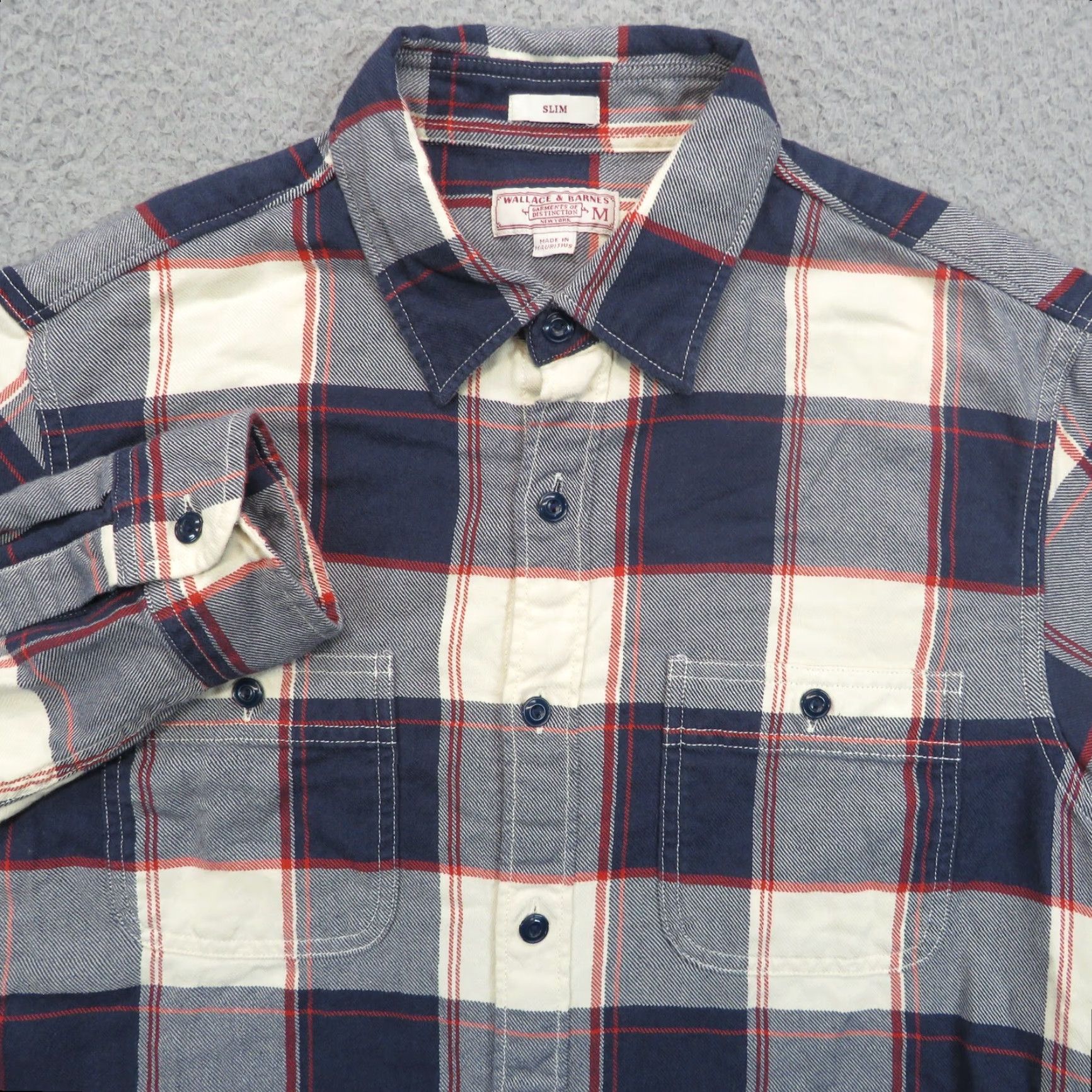 Wallace & Barnes Wallace Barnes Shirt Mens Medium Slim Fit Blue Red White Plaid Flannel Button-Up Size US M / EU 48-50 / 2 - 2 Thumbnail