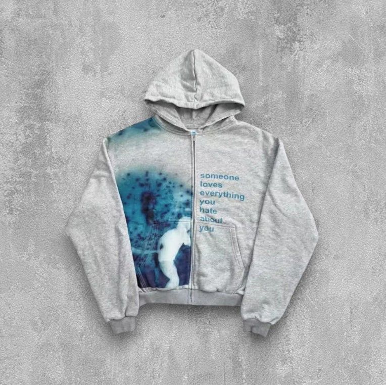 Loose Gray Zip-Up Hoodie