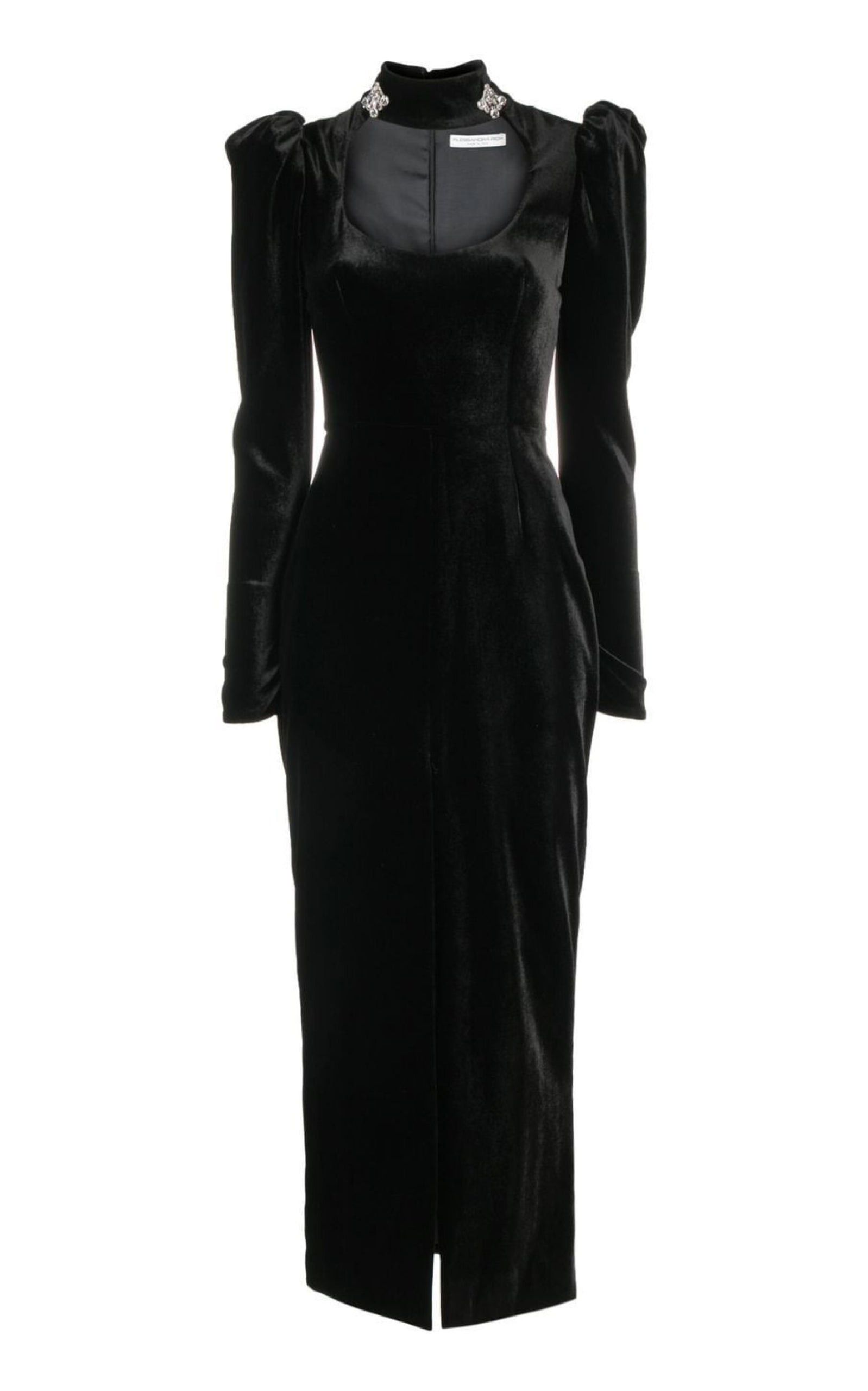 image of Alessandra Rich Puff-Shoulders Velvet Gown in Black, Women's (Size XS)