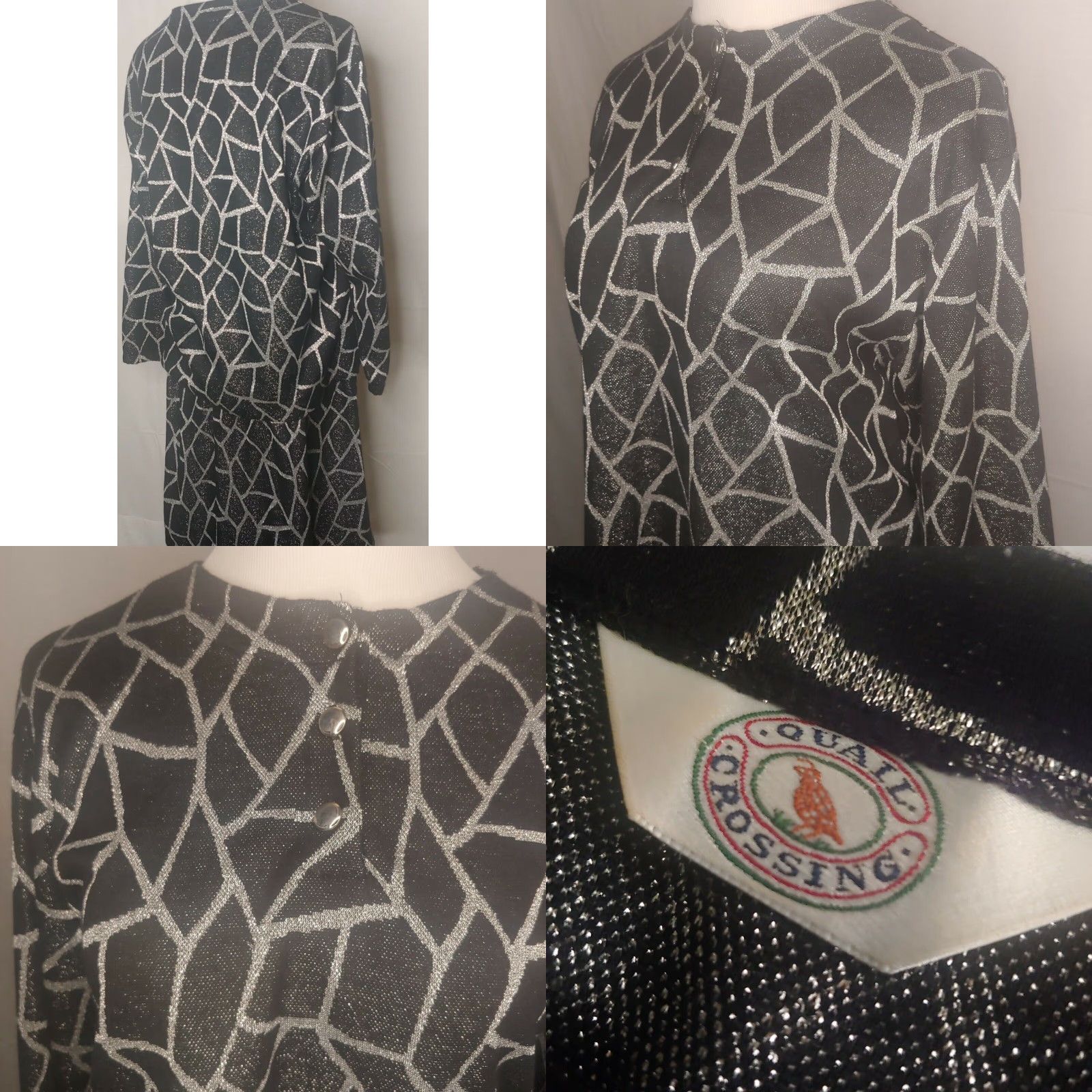 Vintage VINTAGE Quail Crossing Skirt Set Shirt 2 Piece Black Silver Metallic Polyester Womens Large Size L / US 10 / IT 46 - 8 Thumbnail