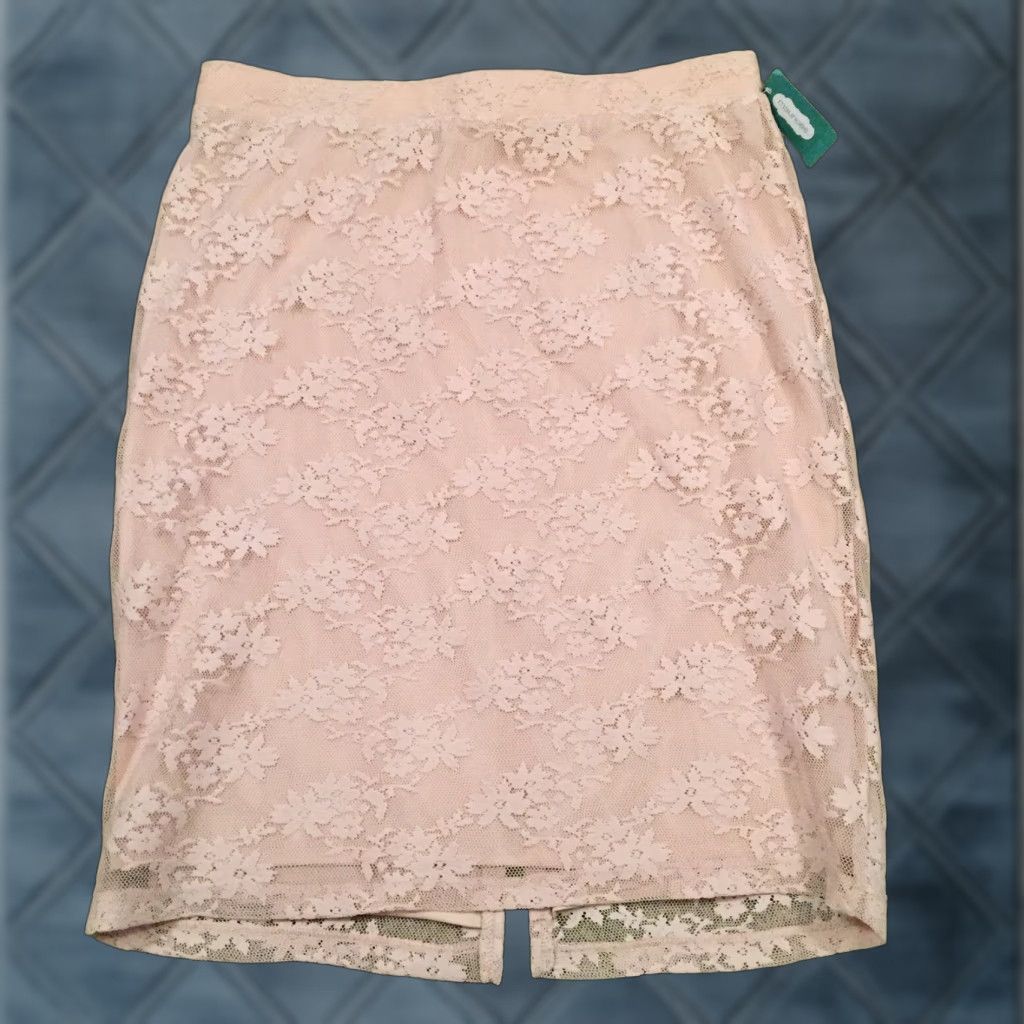 Vintage Maurices Skirt Regular Medium Pink Floral Lace Knee Length Lined Slit Zip Size 32" / US 10 / IT 46 - 1 Thumbnail