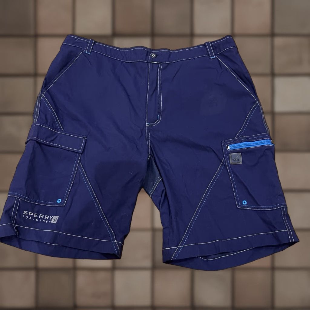 Sperry Sperry Top-Sider Men Board Shorts L Navy Blue Solid Pocket Back Pocket Swim Trunks Beach 90s? Size US 33 - 1 Thumbnail