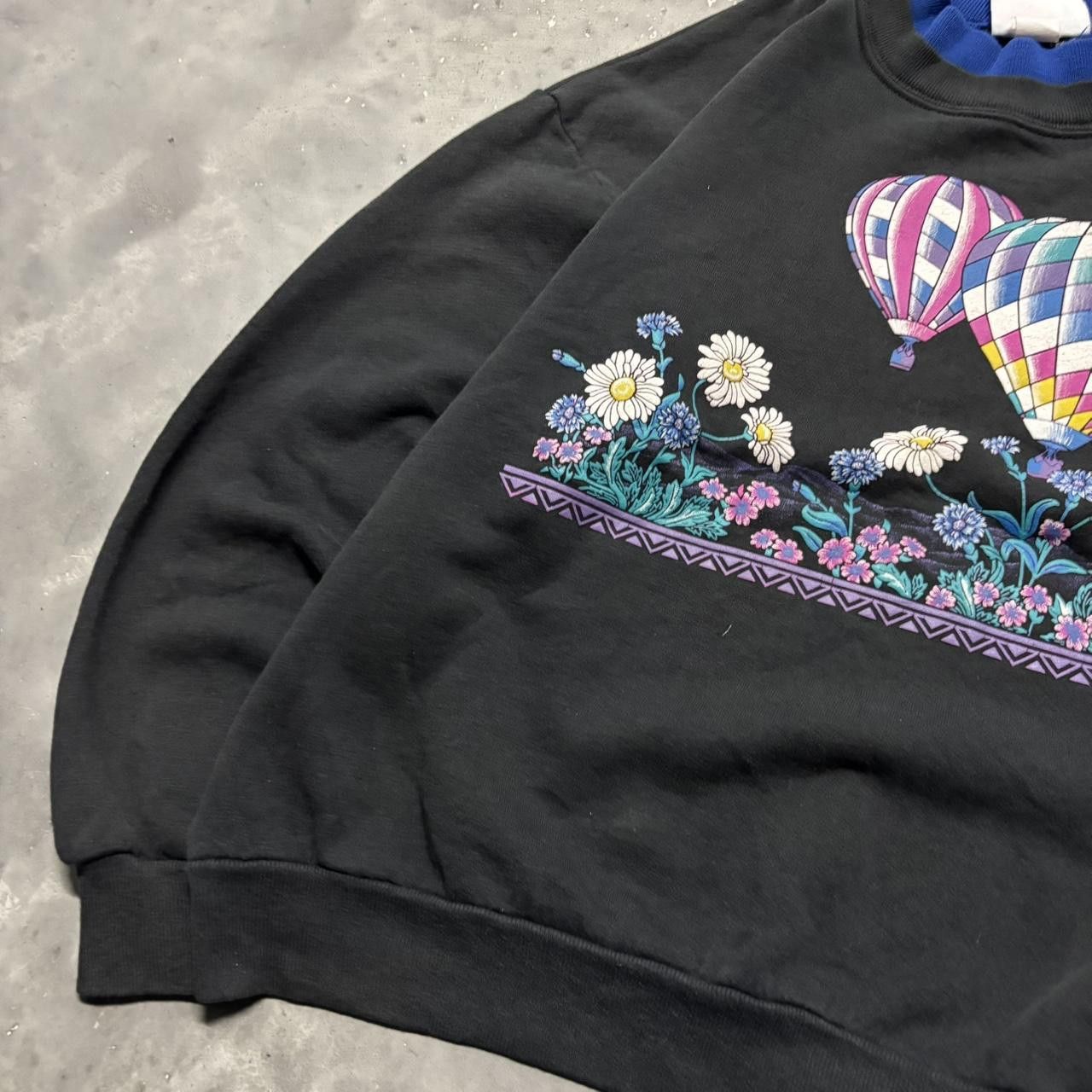 Japanese Brand × Vintage Crazy Vintage 90s Flower Garden Made In USA Black Graphic Crewneck! Size US M / EU 48-50 / 2 - 3 Thumbnail