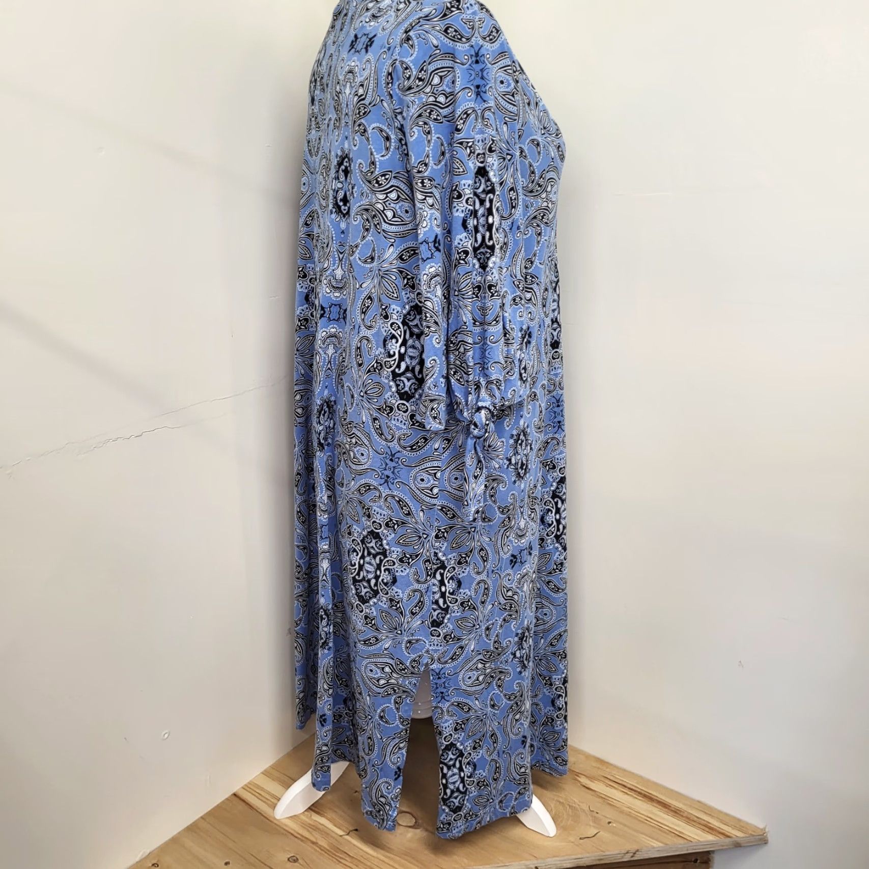 Vintage Jessica London Dress Plus Size 20W Blue Paisley Long Tie Sleeves Keyhole Size 3XL / US 20-22 - 6 Thumbnail