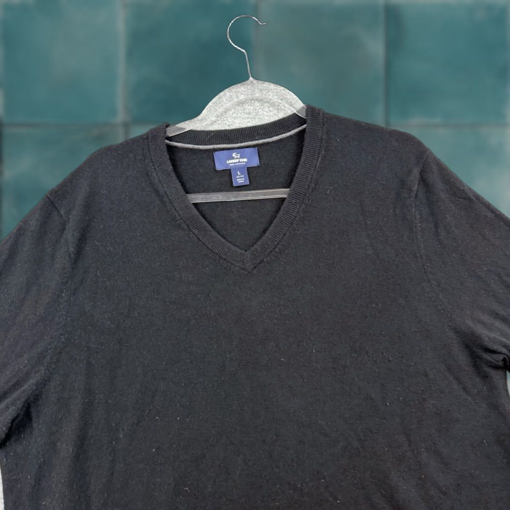 Lands' End Lands' End 100% Cashmere V Neck Sweater Men Large L Black Pullover Knit Size US L / EU 52-54 / 3 - 1 Thumbnail