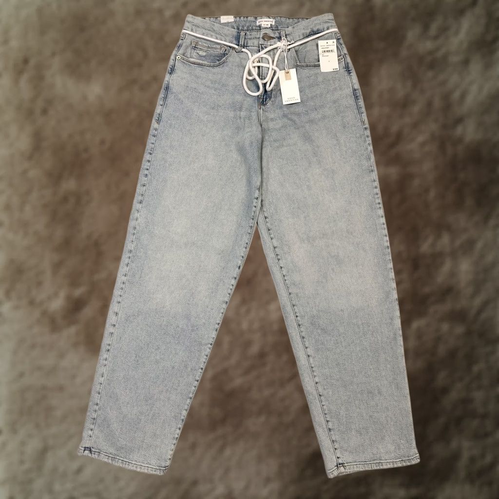 Good American Good American Jeans Womens 2 Light Wash 90s Loose Low Rise Drawstring Belted Pockets Zip Fly Straight 32in Inseam Size 26" / US 2 / IT 38 - 1 Thumbnail