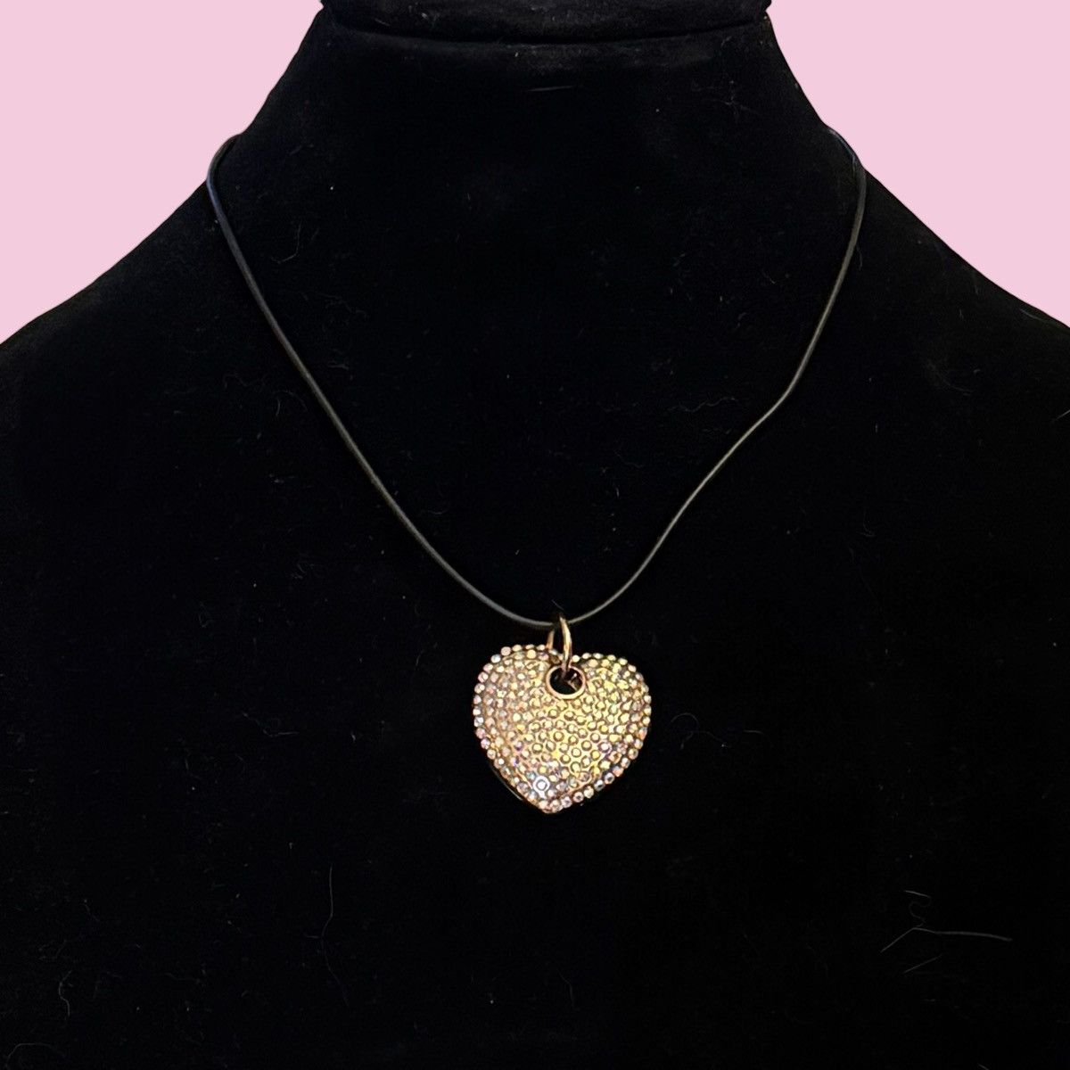 Other Gold tone puffed AB pave heart pendant cord necklace Size ONE SIZE - 1 Thumbnail
