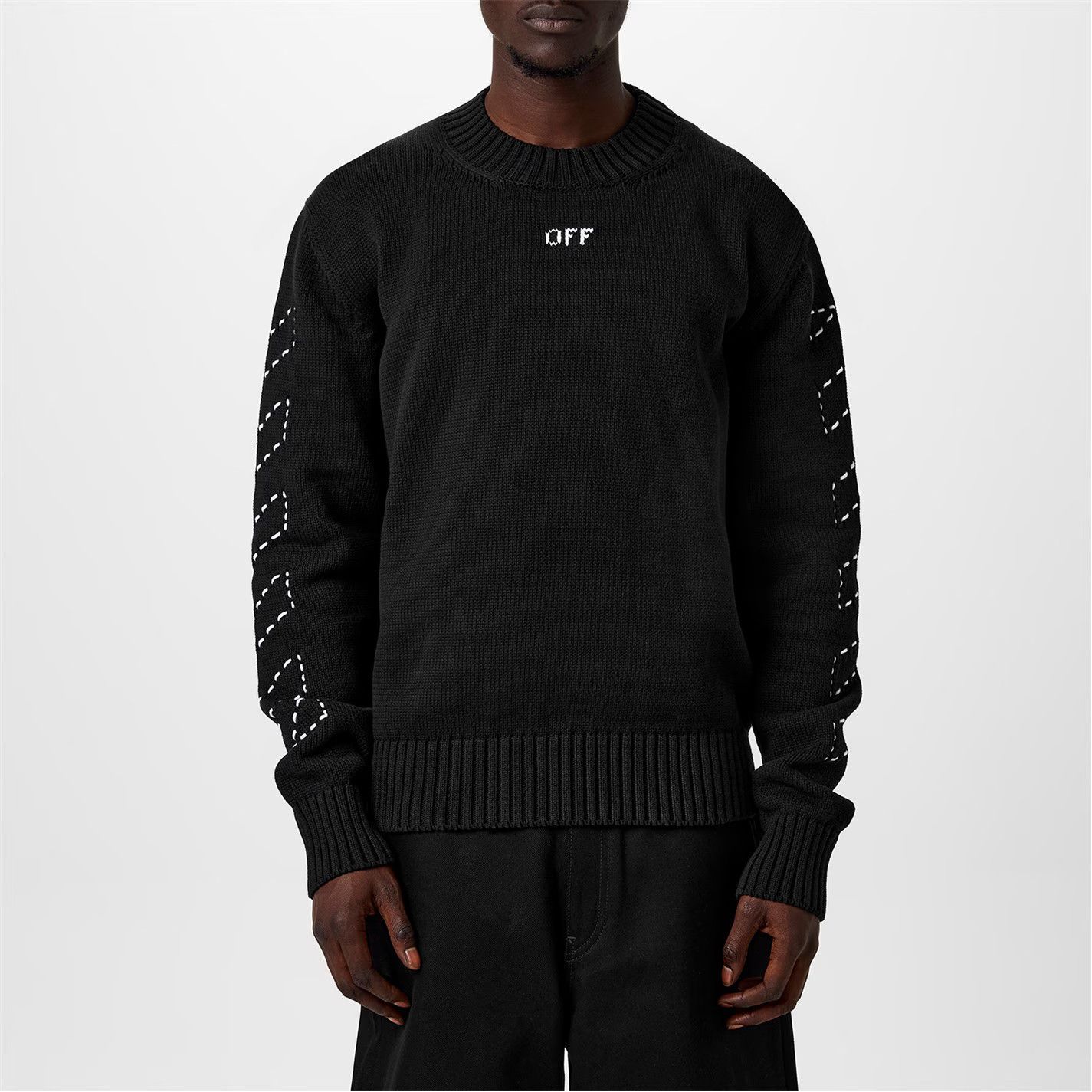 Off-White o1g2r1mq0326 Quarter Crew Neck Jumper in Black Size US L / EU 52-54 / 3 - 5 Thumbnail
