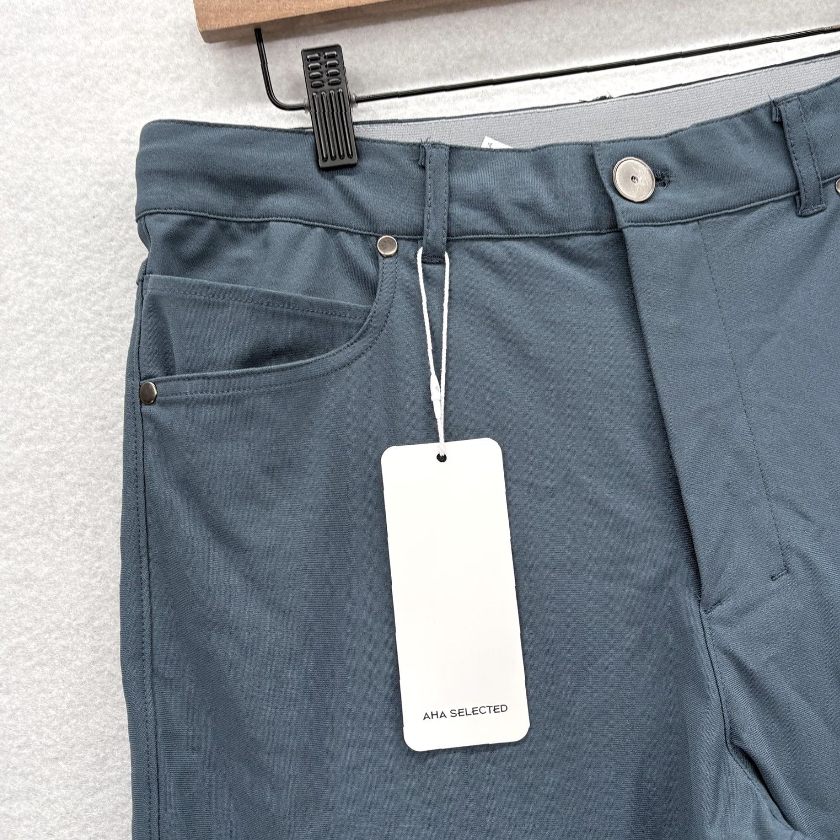 Vintage AHA Selected Kinetic All Day 6 Pocket Pant Mens M Iron Blue Khakis 100% Polyester Stretch Pockets Casual Activewear Size US 31 - 3 Thumbnail