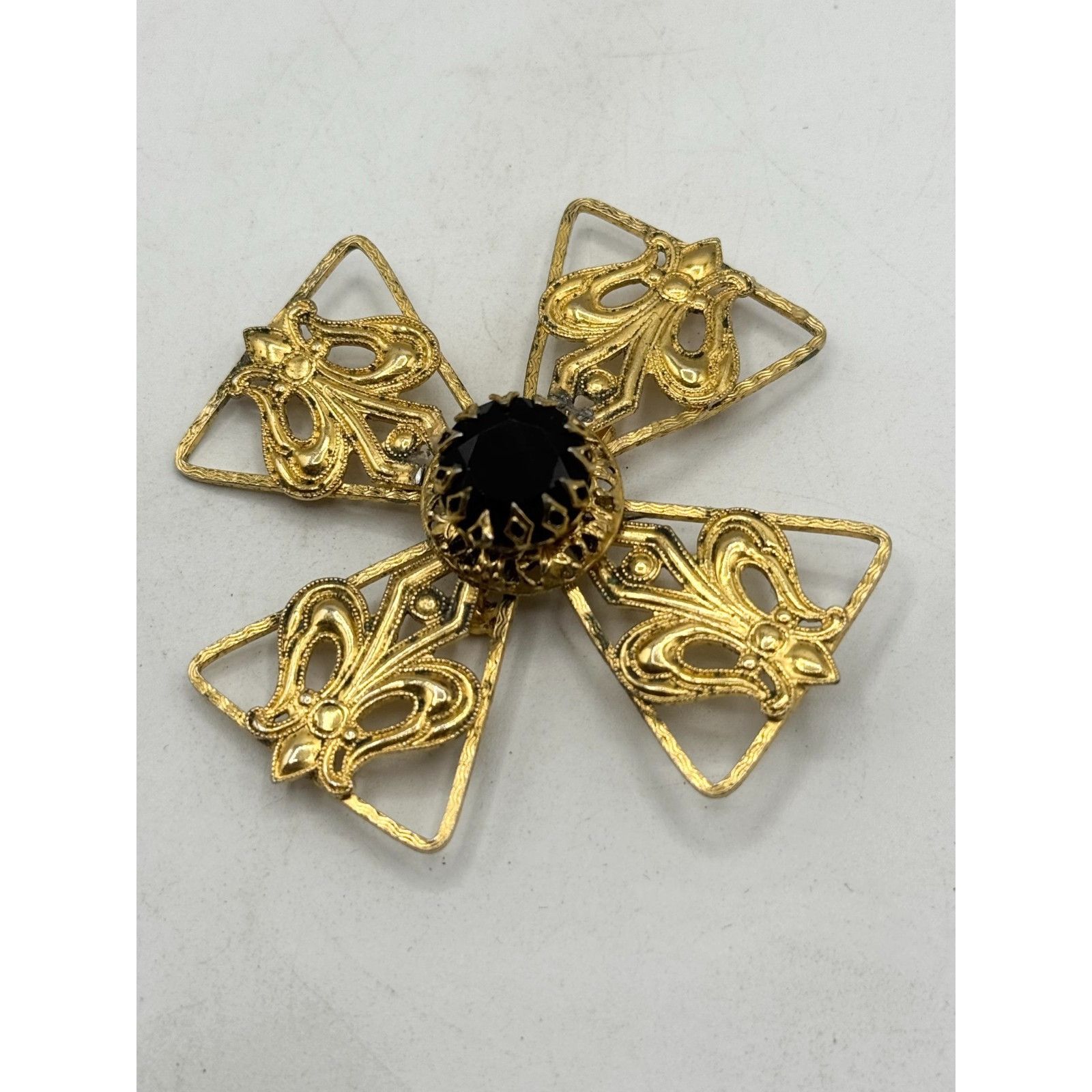 Vintage Freirich Black Stone Maltese Cross Vintage Brooch Pin Size ONE SIZE - 3 Thumbnail