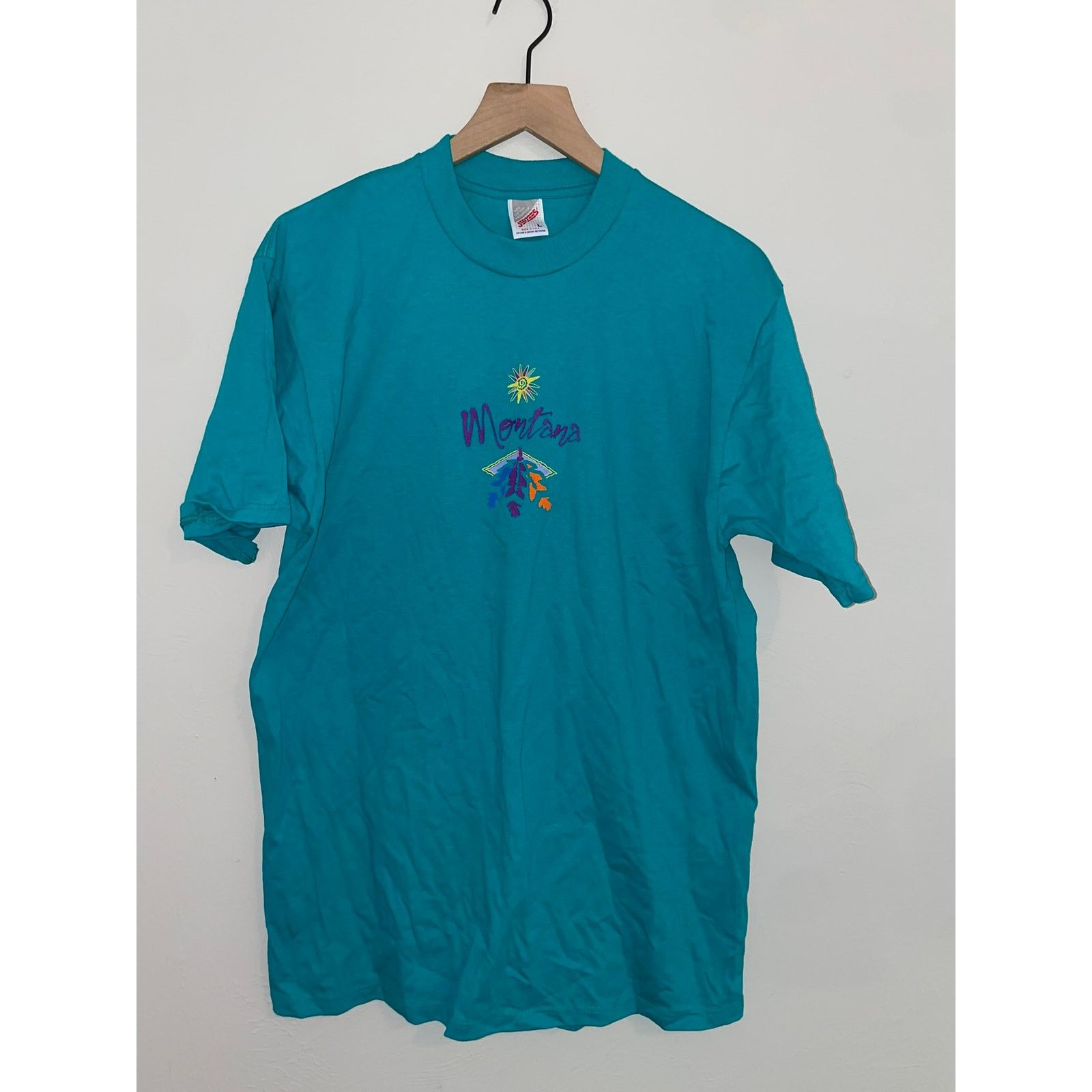 Jerzees Vintage Montana Shirt Sun Nature Teal Tee VTG 90s Large Size US L / EU 52-54 / 3 - 1 Thumbnail