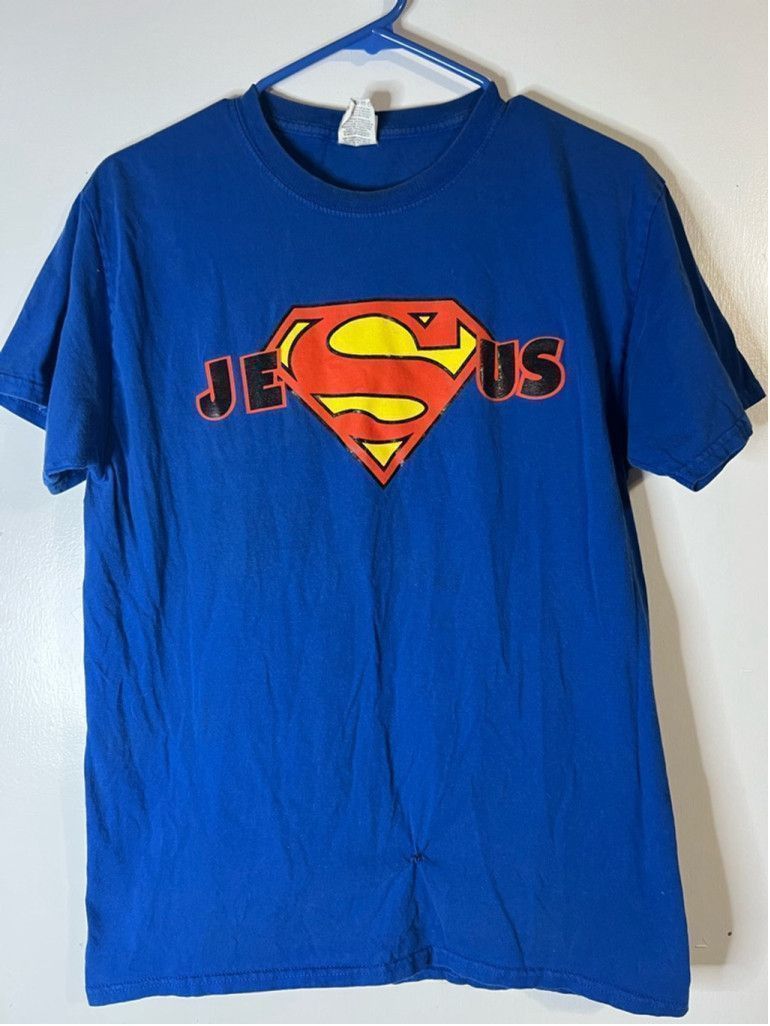 Fruit Of The Loom Men's Fruit of the Loom Jesus tshirt Size M Blue Size US M / EU 48-50 / 2 - 1 Thumbnail