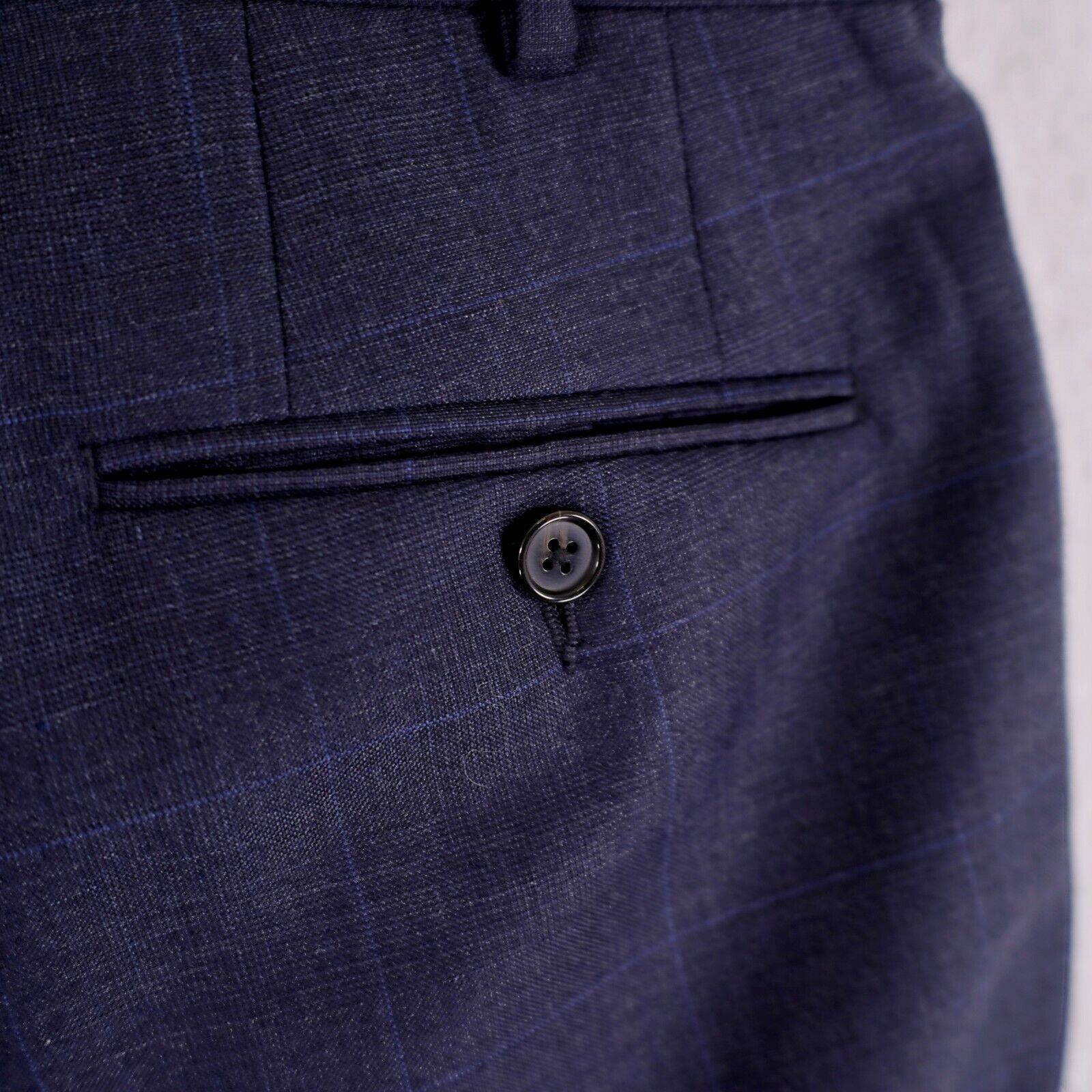 Lauren Ralph Lauren Lauren Ralph Lauren Wool Blue Plaid Windowpane Flat Front Dr Size 44R - 5 Thumbnail