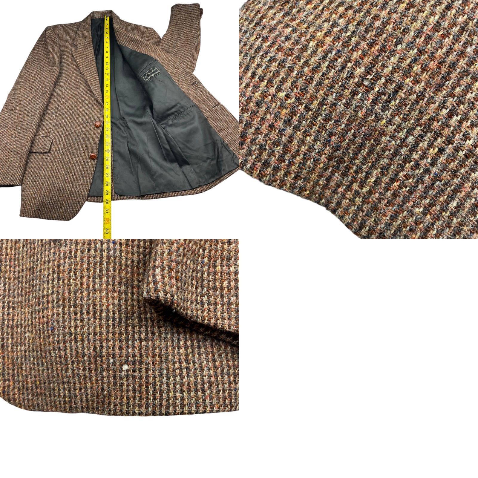 Vintage VINTAGE Henry Grethel Blazer Men’s 42 Long 100% Wool Tweed 2-Button Leather Brown Mens Regular Coat Jacket Size 42R - 9 Thumbnail