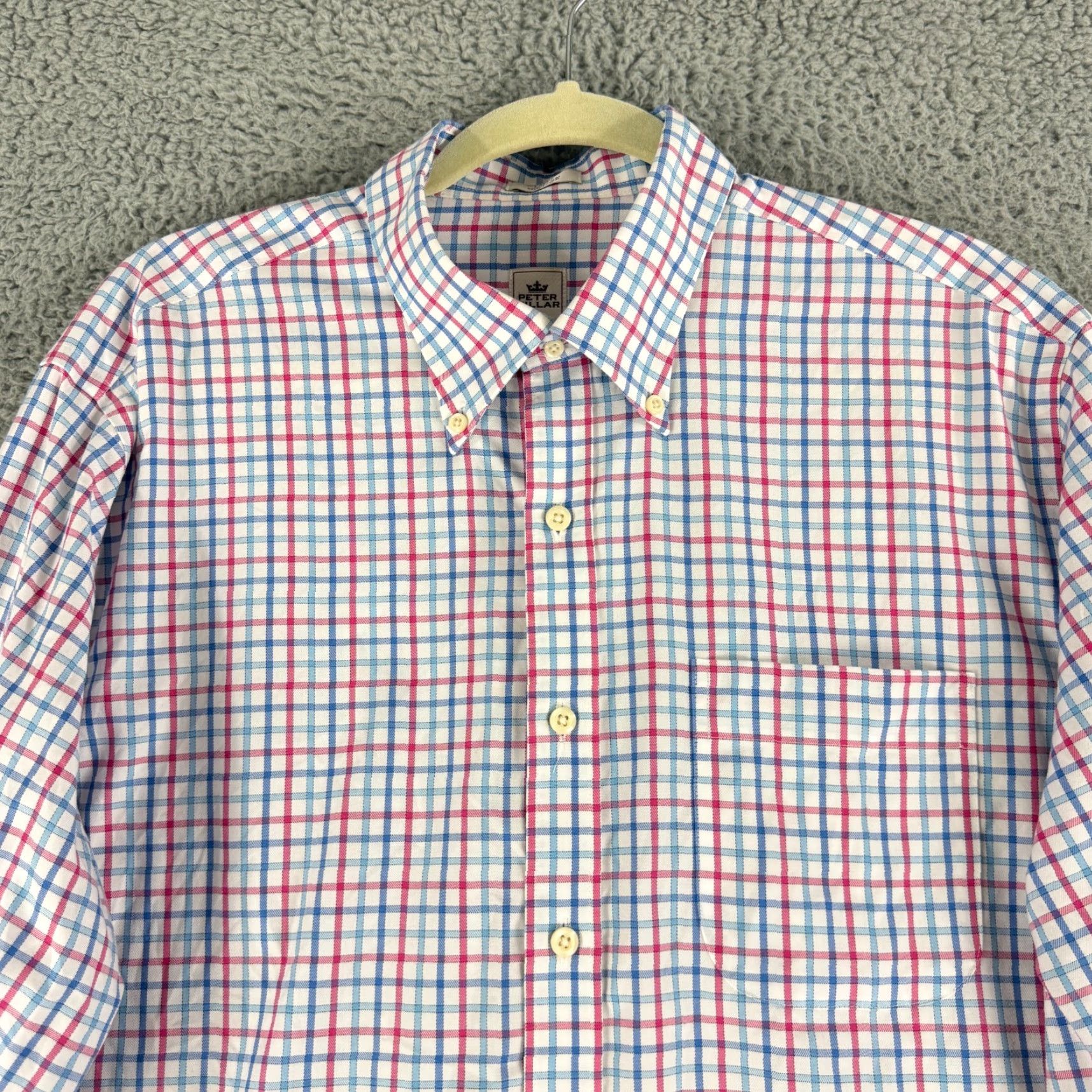 Peter Millar Peter Millar Button-Down Shirt Mens Large Blue Plaid Nanoluxe Long Sleeve Cotton Size US L / EU 52-54 / 3 - 2 Thumbnail