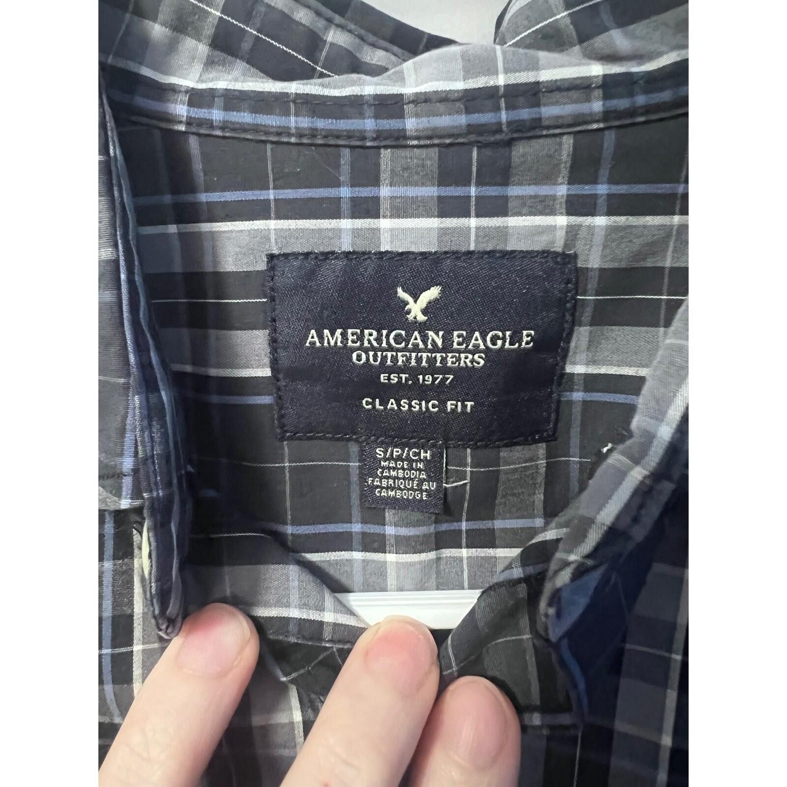 American Eagle Outfitters American Eagle Plaid Shirt Mens S Black Classic Fit Stretch Size US S / EU 44-46 / 1 - 2 Thumbnail