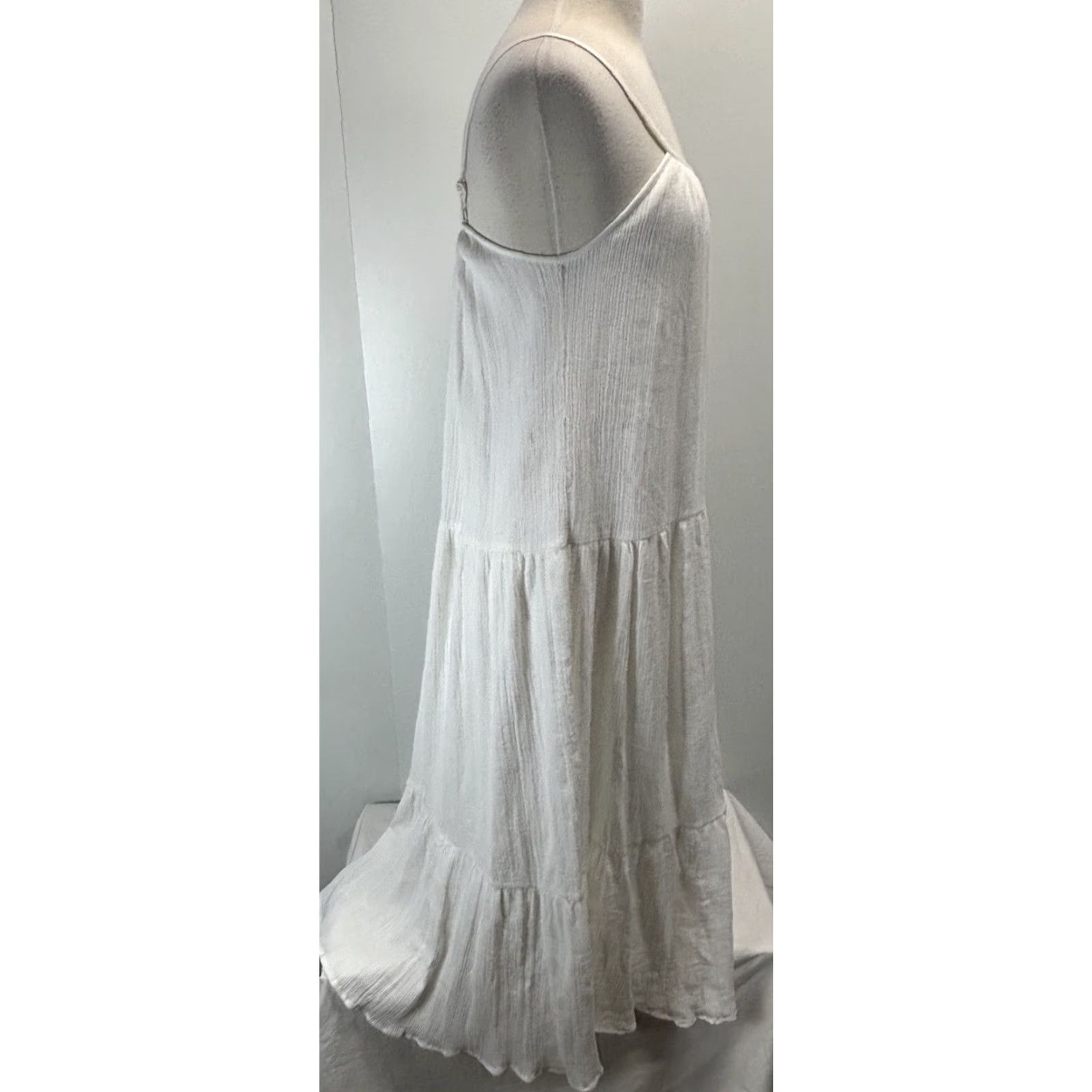 Vintage PQ Cotton Gauze Tiered Maxi Sundress Dress XS/S White Sleeveless Lined Beach - Casual Summer Dress Womens Small/Medium PQ Brand Size XS / US 0-2 / IT 36-38 - 3 Thumbnail