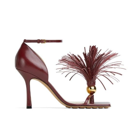 Bottega Veneta o1y0725 Leather Ankle Thong Strap Sandals in Burgundy Size US 8.5 / IT 38.5 - 1 Thumbnail