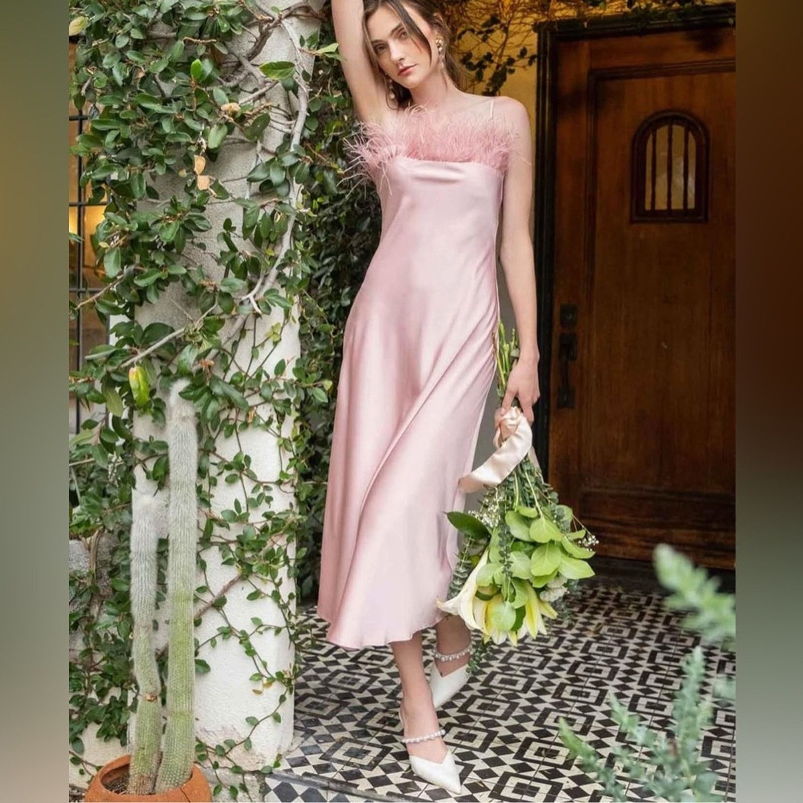 NEW Dusty Rose Pink Feather Tank $158 Maxi Midi Slip Dress