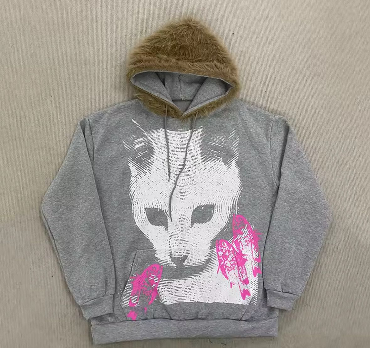 Other Fashion Punk Y2K Goth Grunge Cat Print Fur Hoodies Size US L / EU 52-54 / 3 - 4 Thumbnail