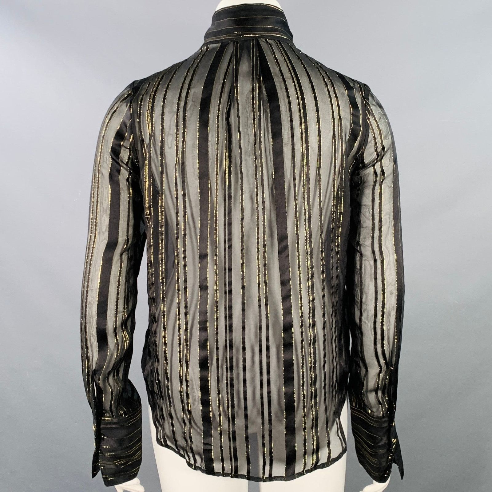 Frame FRAME Size L Black Gold Metallic Stripe Bow Button Up Blouse Size L / US 10 / IT 46 - 4 Thumbnail